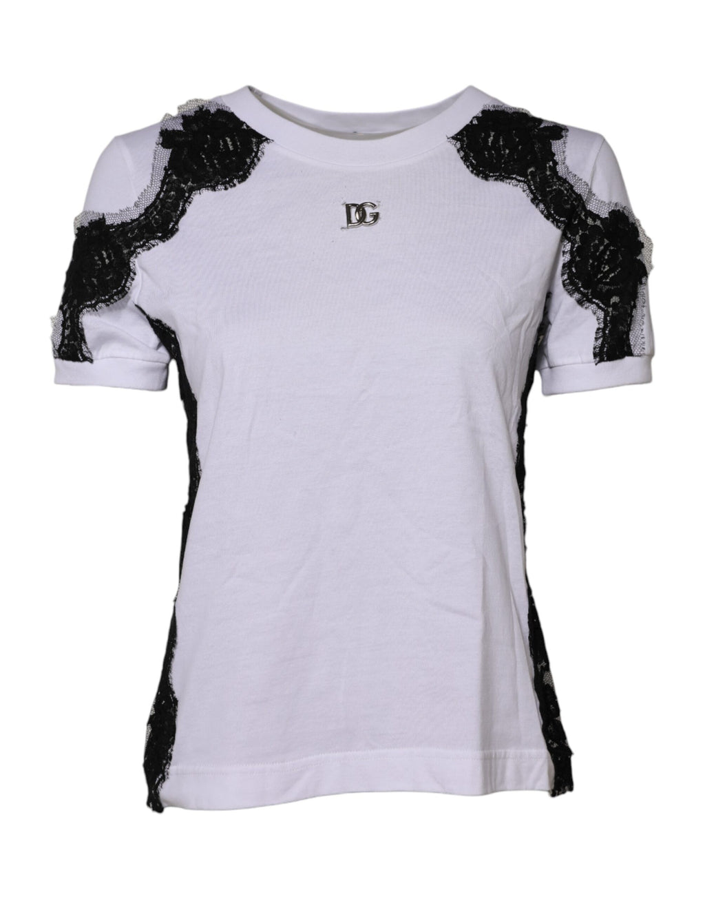 Dolce & Gabbana Weißes florales Top mit DG-Details aus Spitze T-shirt