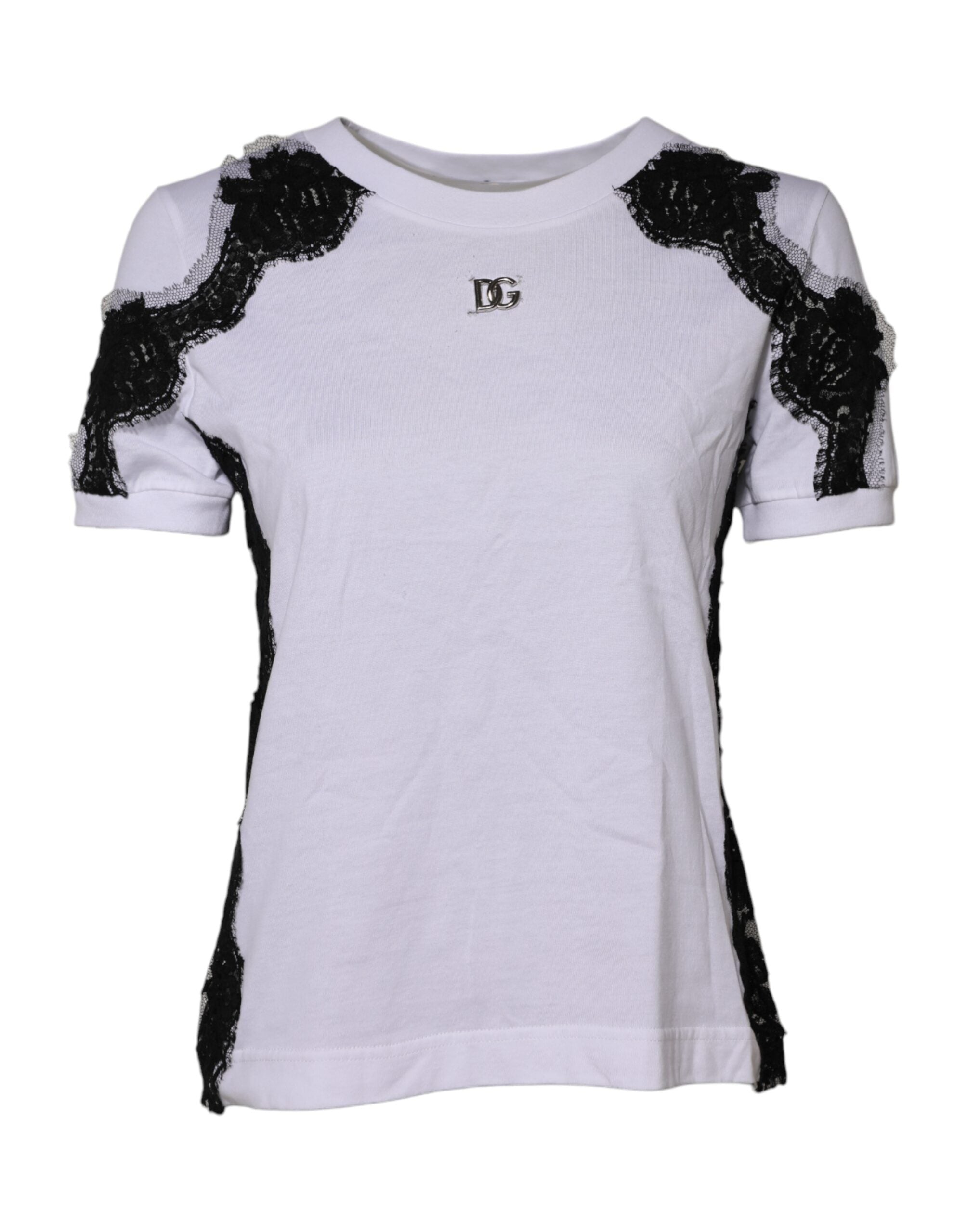 Dolce & Gabbana Weißes florales Top mit DG-Details aus Spitze T-shirt