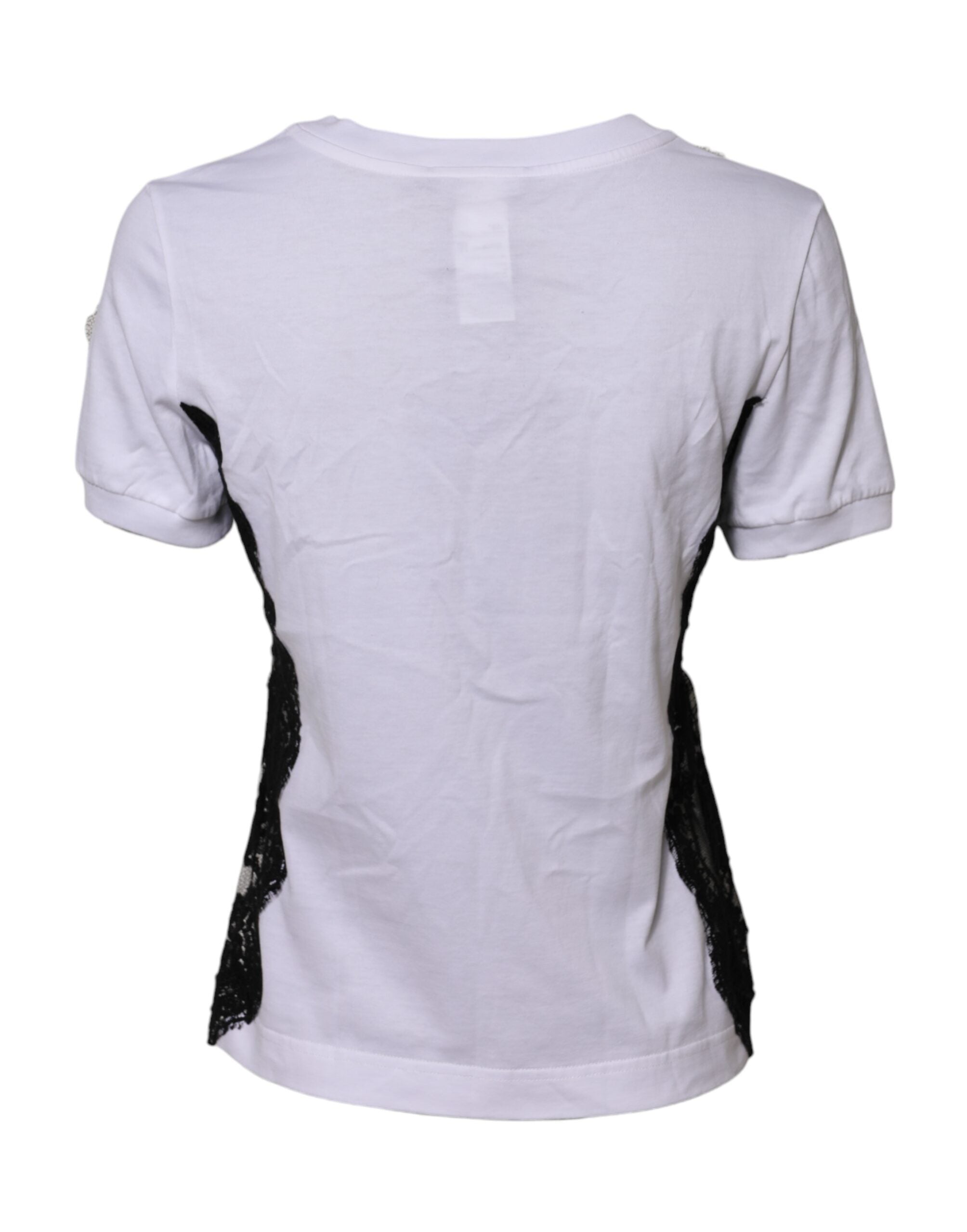 Dolce & Gabbana Weißes florales Top mit DG-Details aus Spitze T-shirt