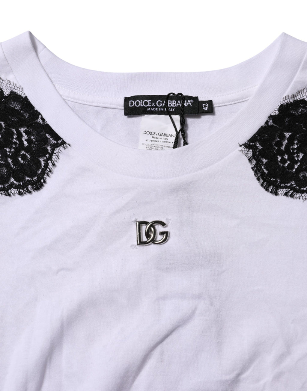 Dolce & Gabbana Weißes florales Top mit DG-Details aus Spitze T-shirt