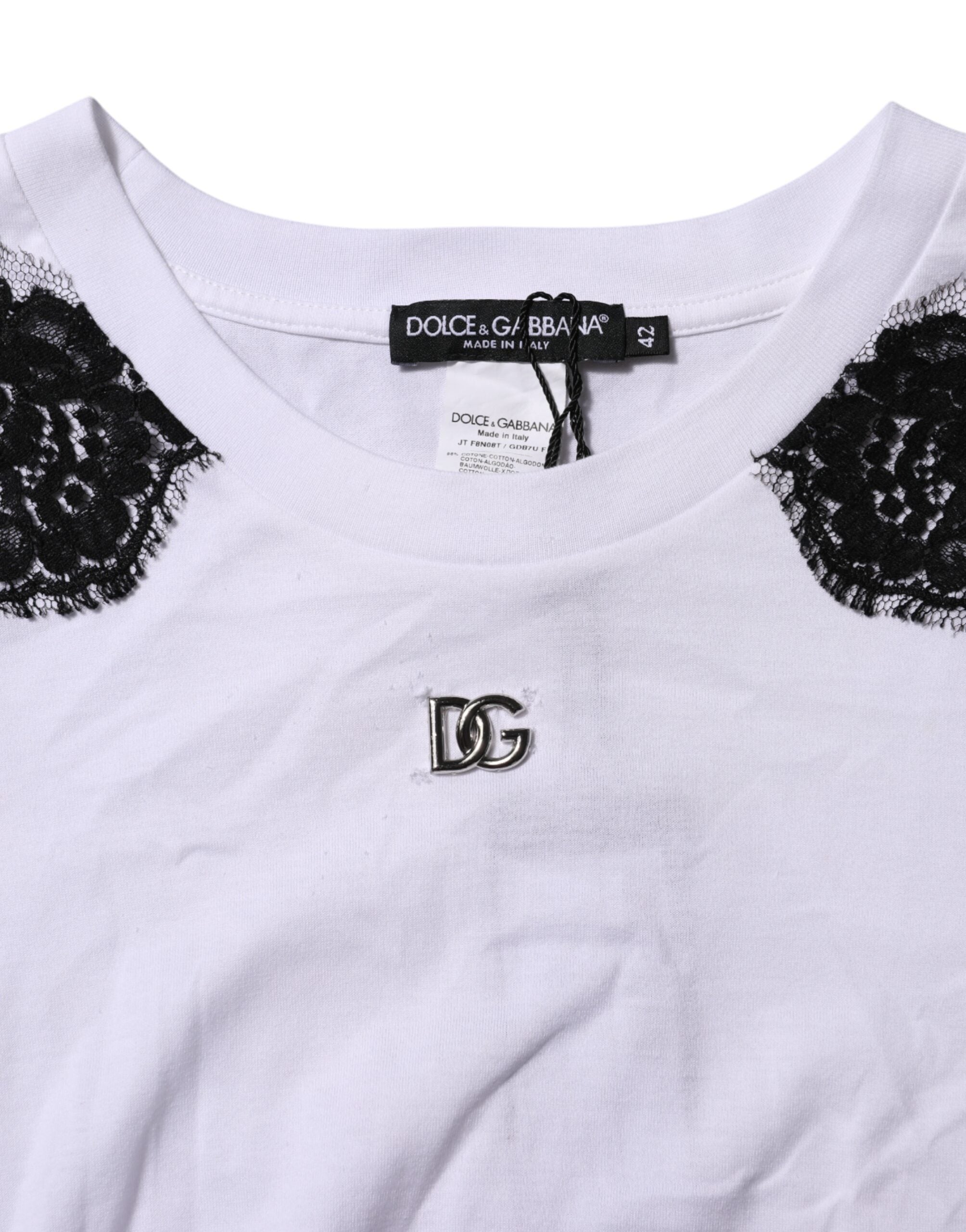 Dolce & Gabbana Weißes florales Top mit DG-Details aus Spitze T-shirt