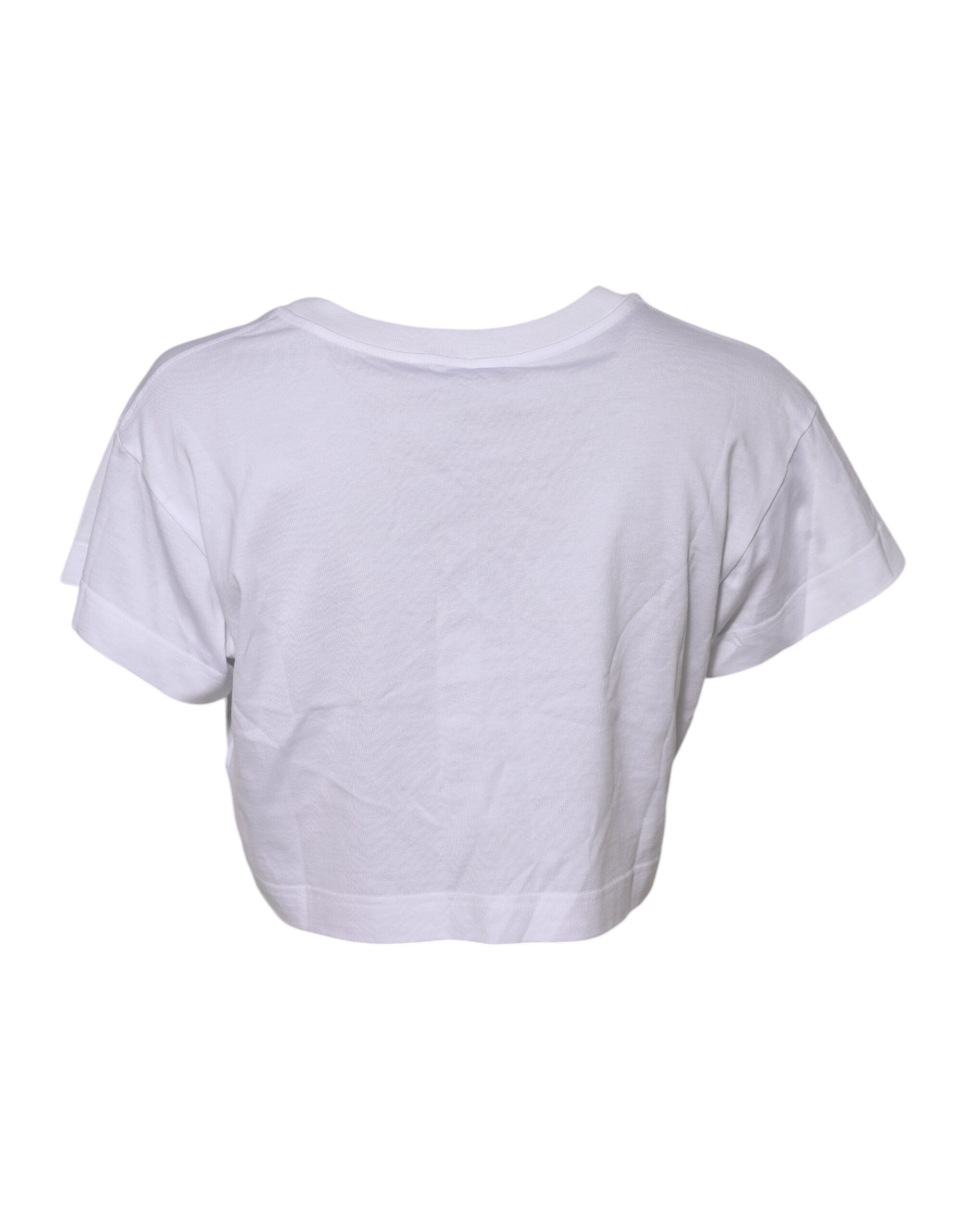 Dolce & Gabbana Weißes T-Shirt mit geblümter Spitze und DG-Details