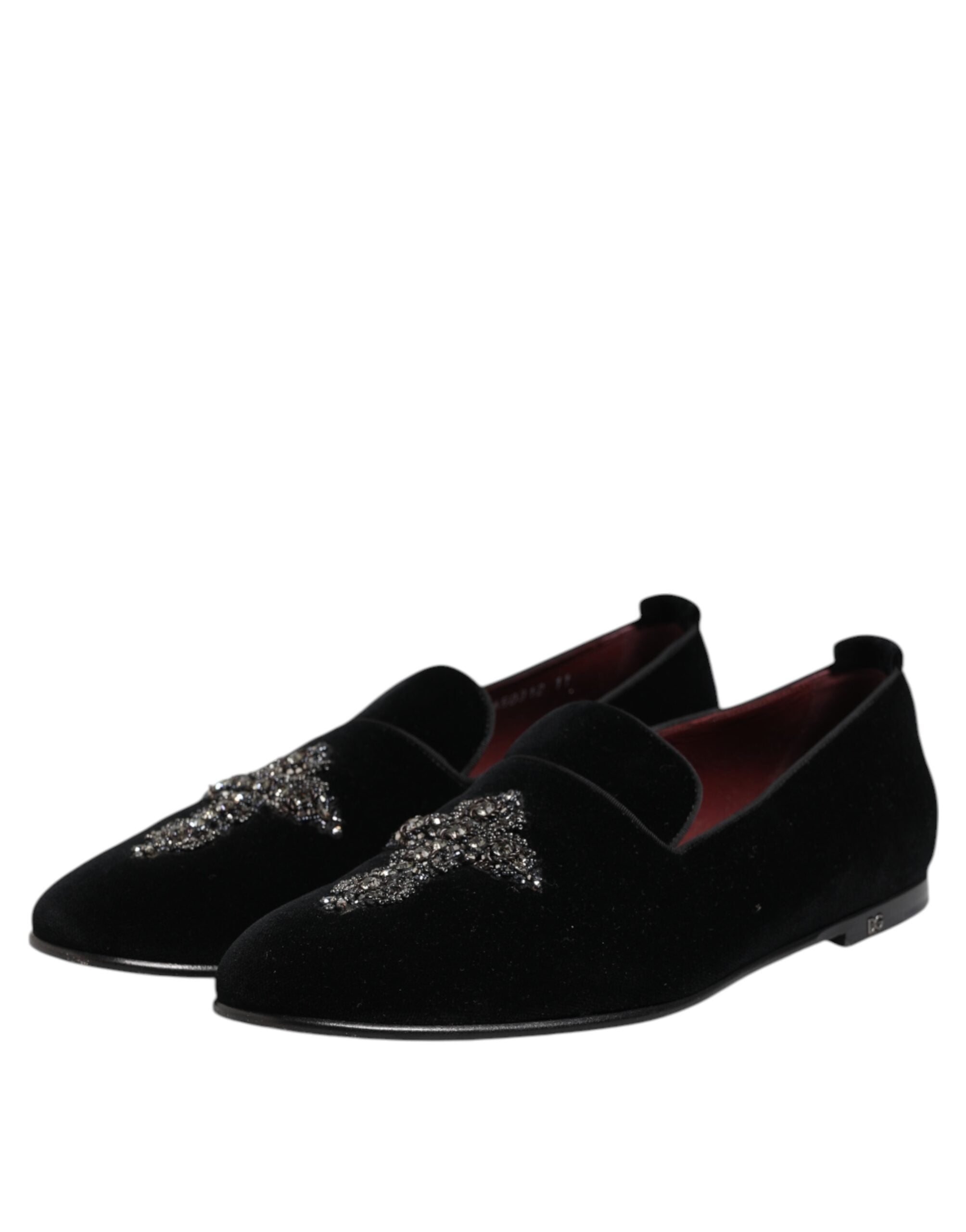 Dolce & Gabbana Schwarze Samt-Kristallkronen-Schuhe für formelle Anlässe