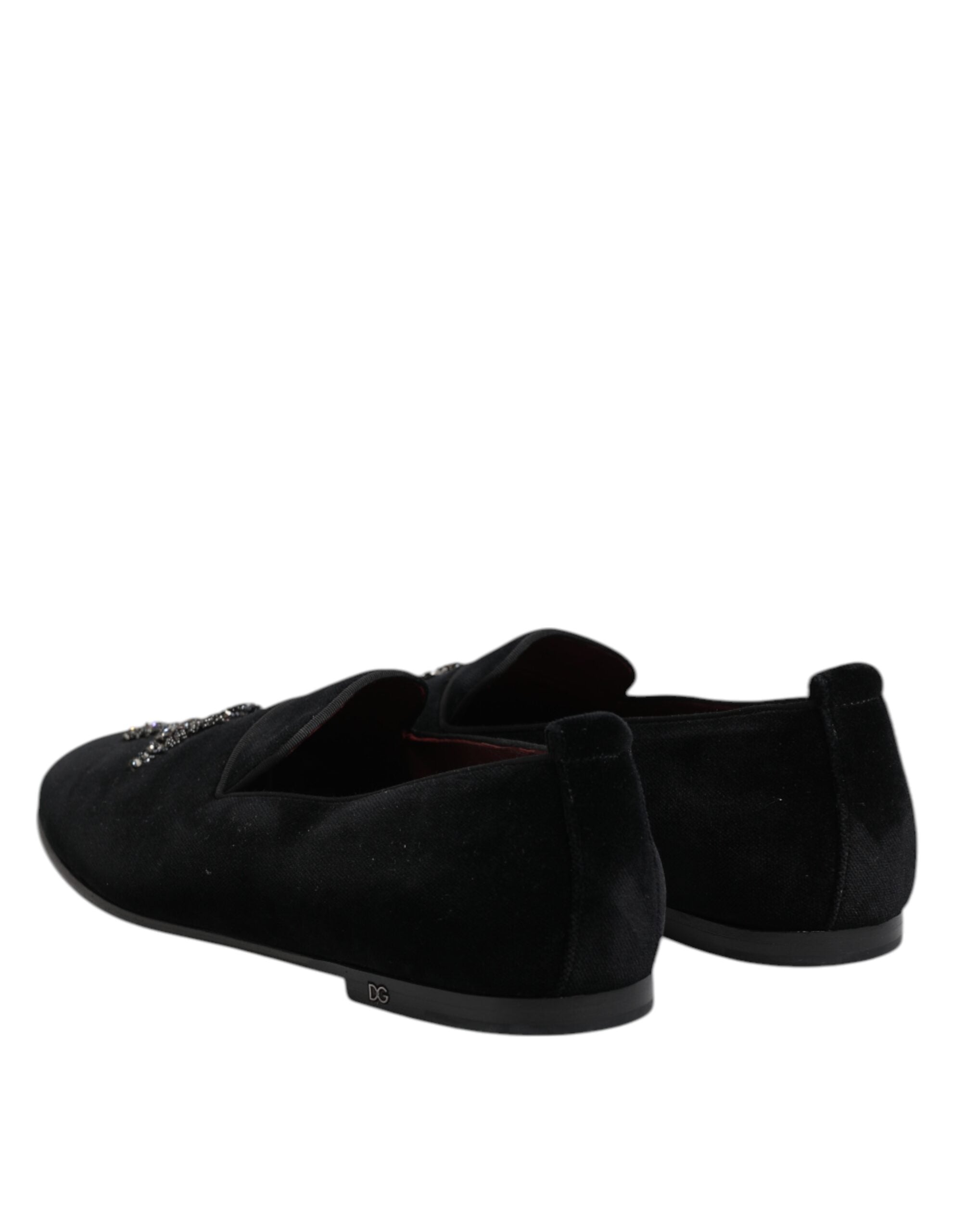 Dolce & Gabbana Schwarze Samt-Kristallkronen-Schuhe für formelle Anlässe