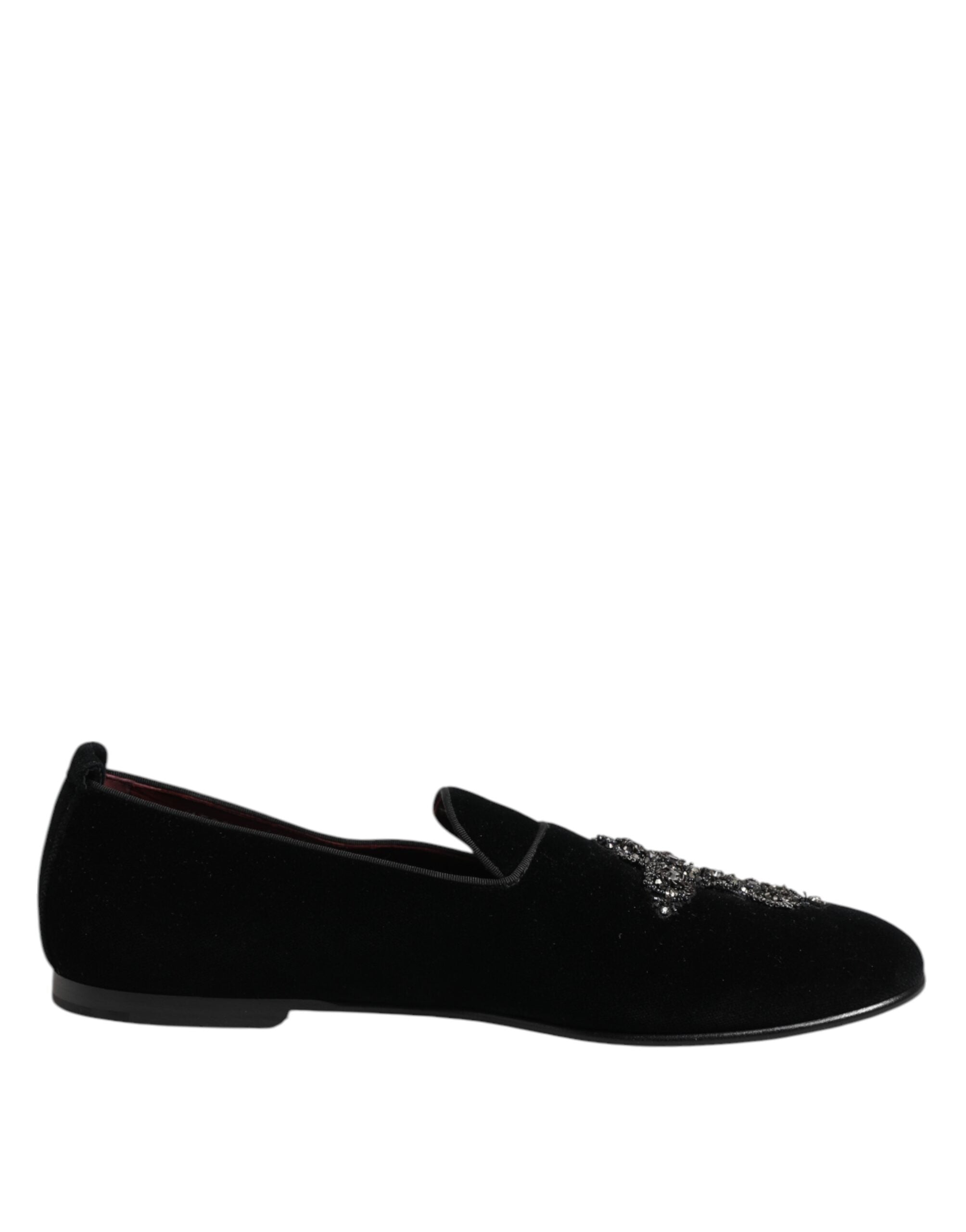 Dolce & Gabbana Schwarze Samt-Kristallkronen-Schuhe für formelle Anlässe