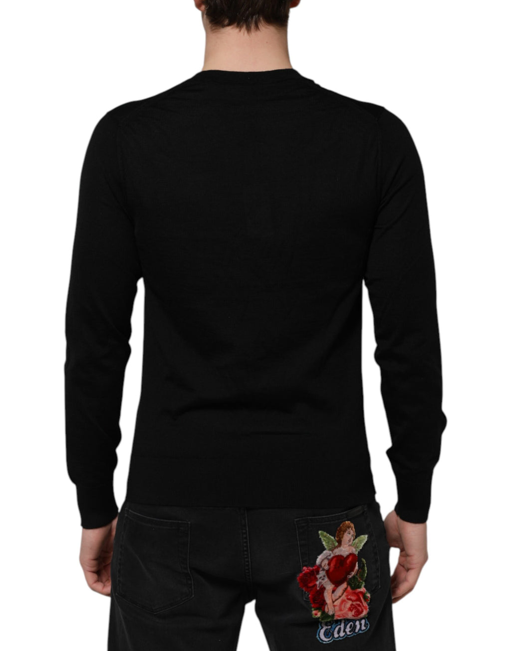 Dolce & Gabbana Dunkelgrauer Pullover mit gesticktem Logo