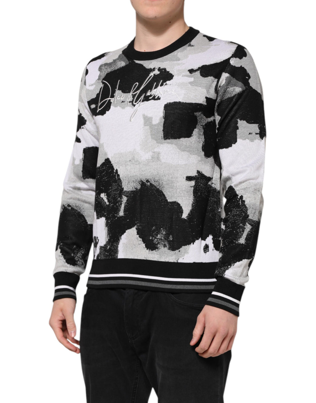 Dolce & Gabbana Mehrfarbiger Pullover aus Seide mit Camouflagemuster