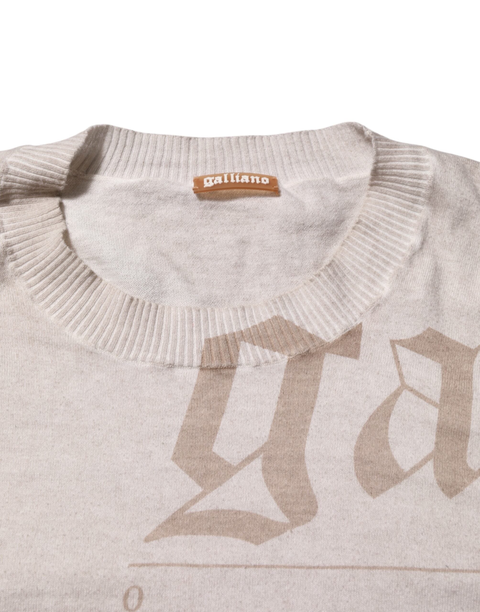 John Galliano Beige Bedrucktes Logo Rundhalsausschnitt Langarm Männer Pullover