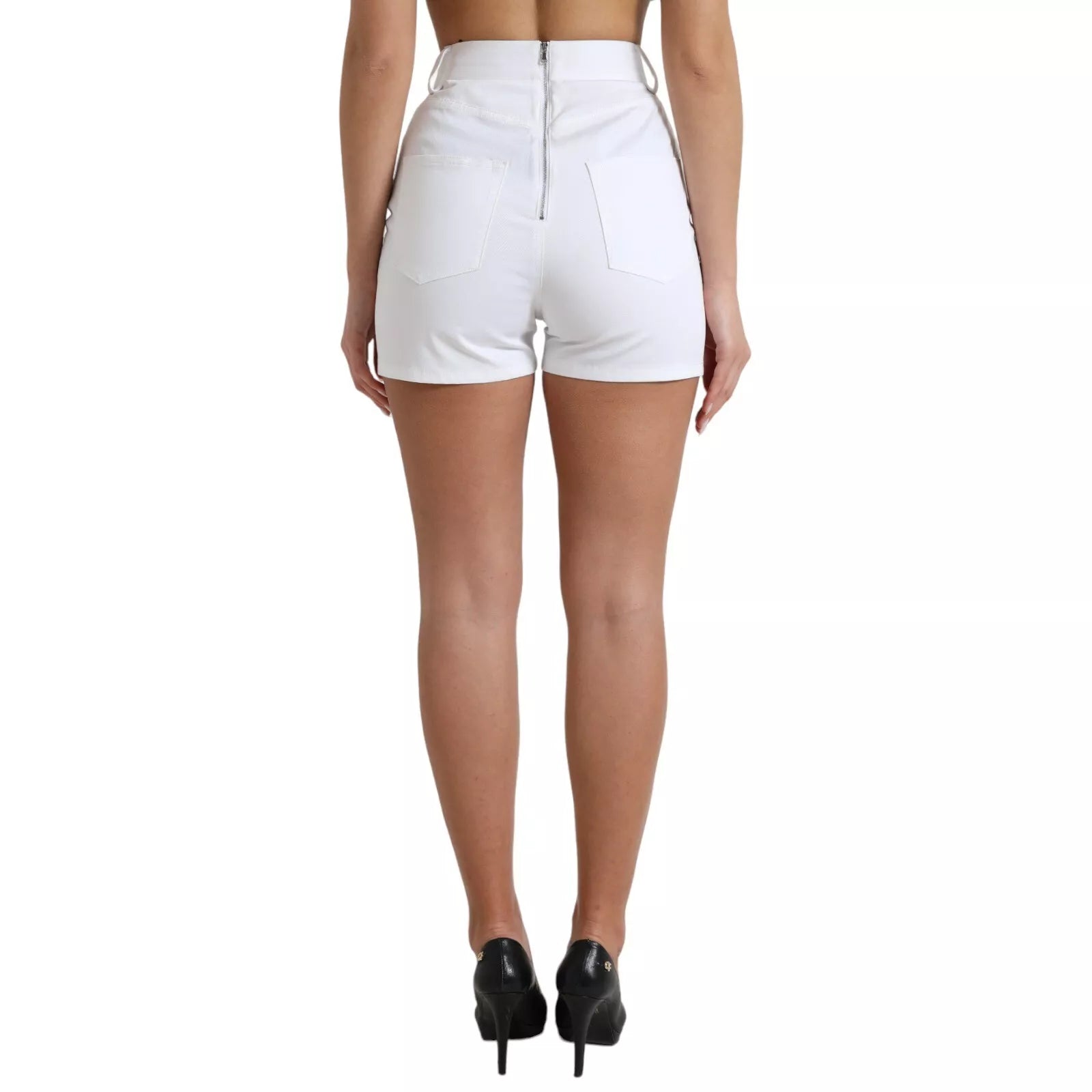 Dolce & Gabbana Weiße Front Lace Hohe Taille Hot Pants Shorts