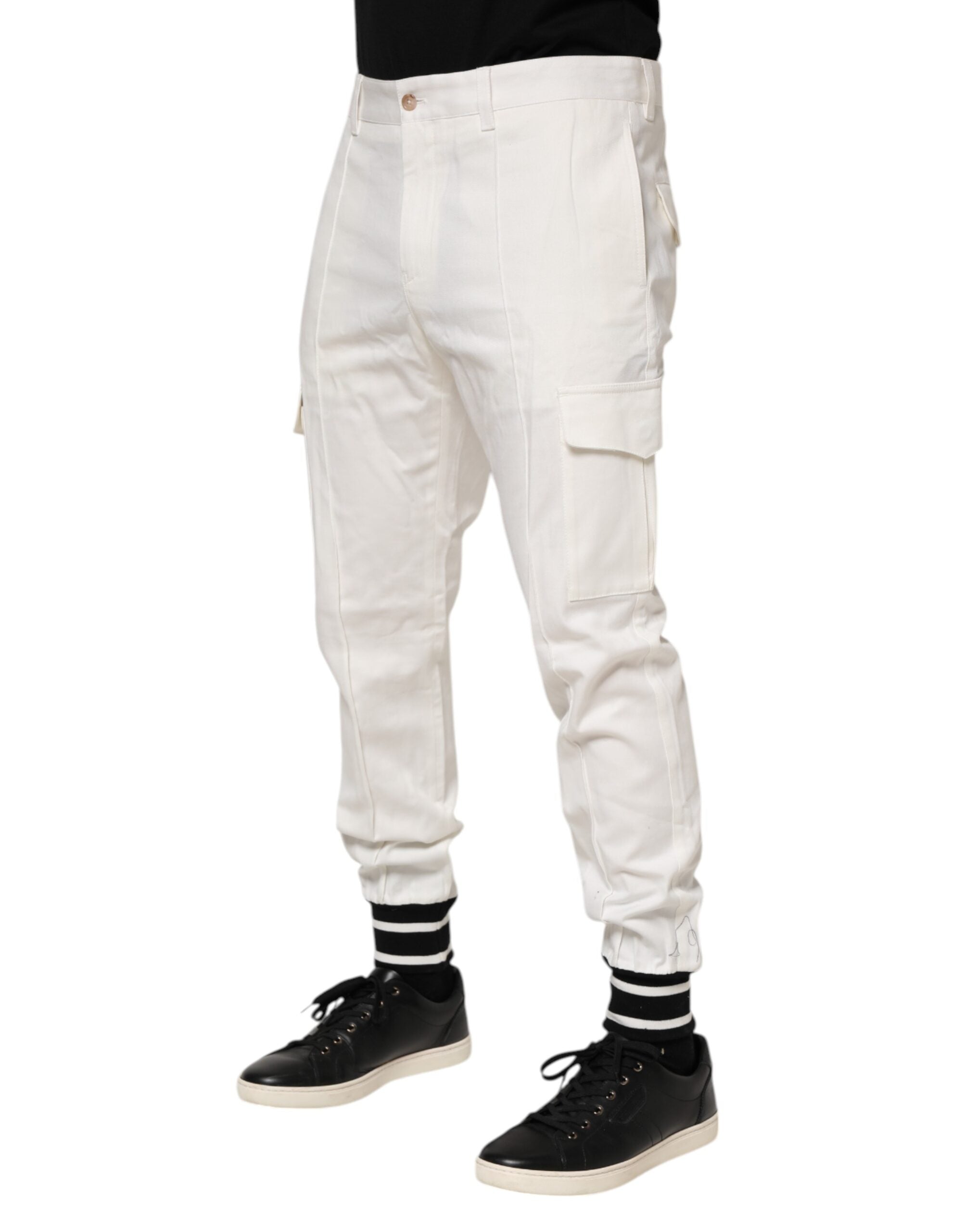 Dolce & Gabbana Weiße Baumwolle Jogger Cargo Skinny Männer Hosen