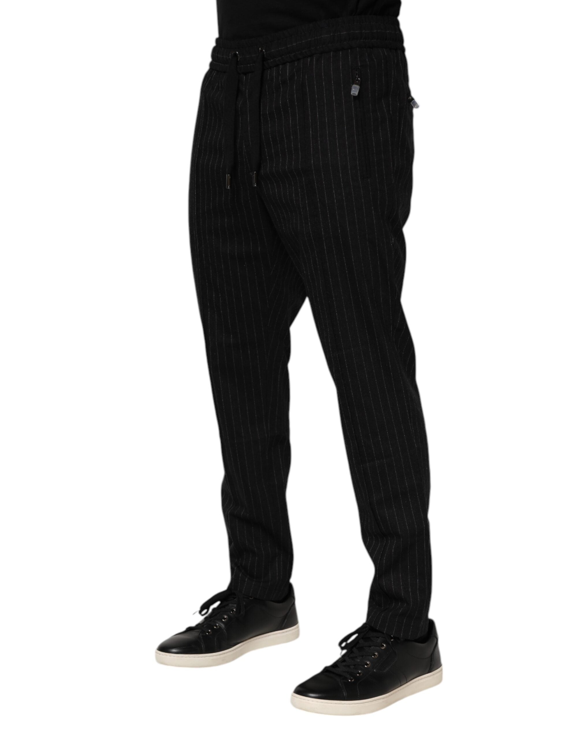 Dolce & Gabbana Schwarz gestreifte Herren-Joggerhose aus Wolle