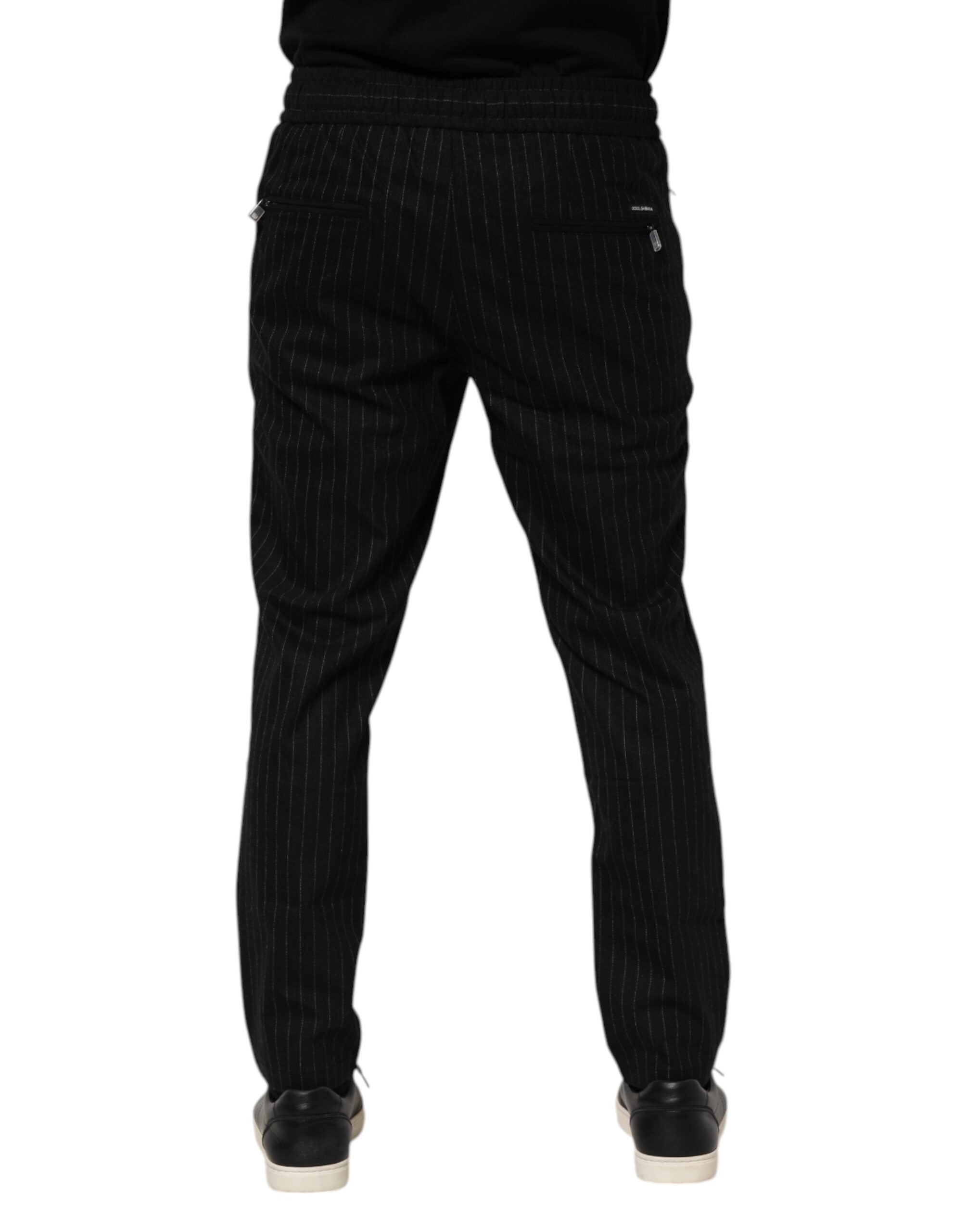 Dolce & Gabbana Schwarz gestreifte Herren-Joggerhose aus Wolle