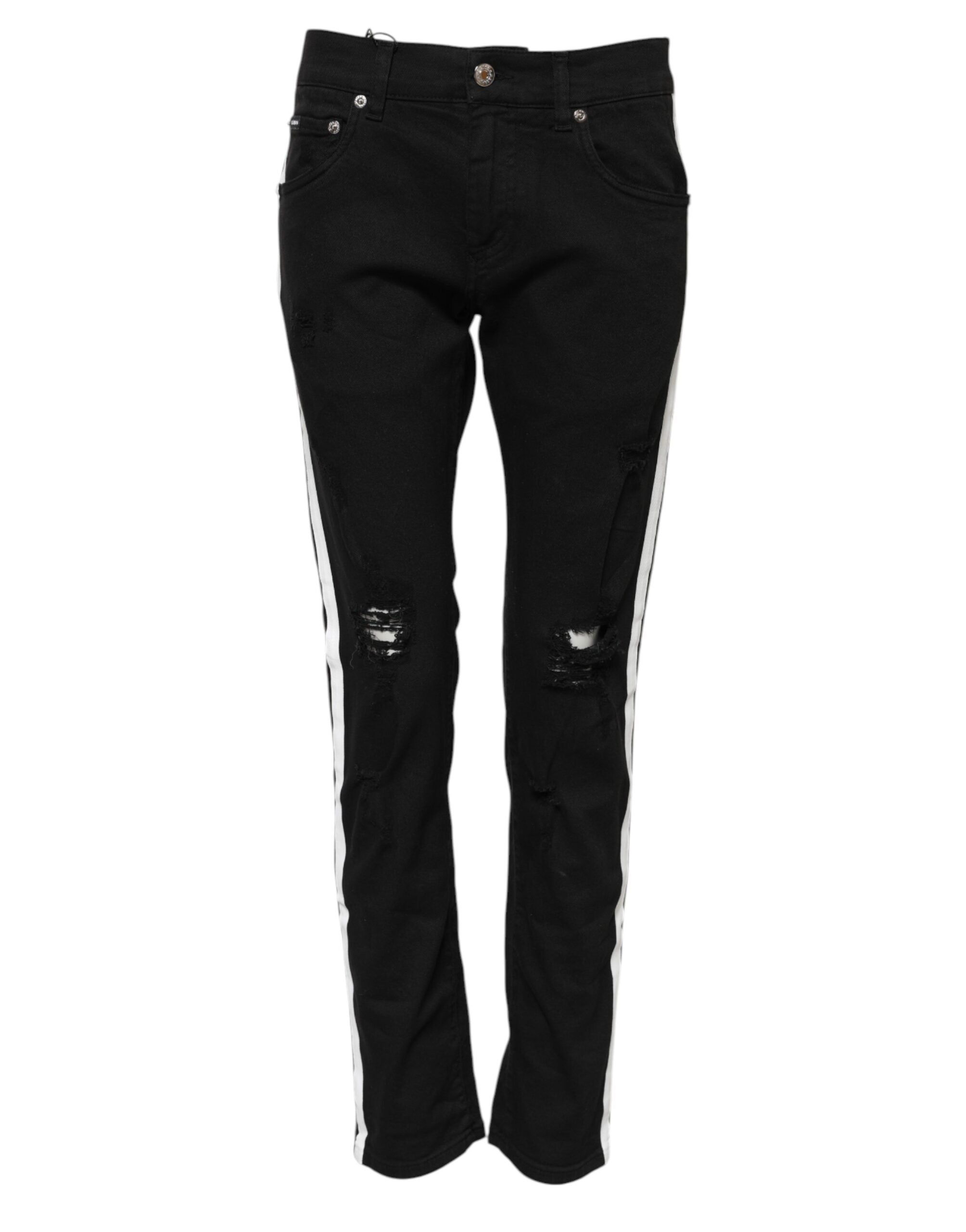 Dolce & Gabbana Schwarz zerfleddert Weißes Futter Skinny Denim Jeans