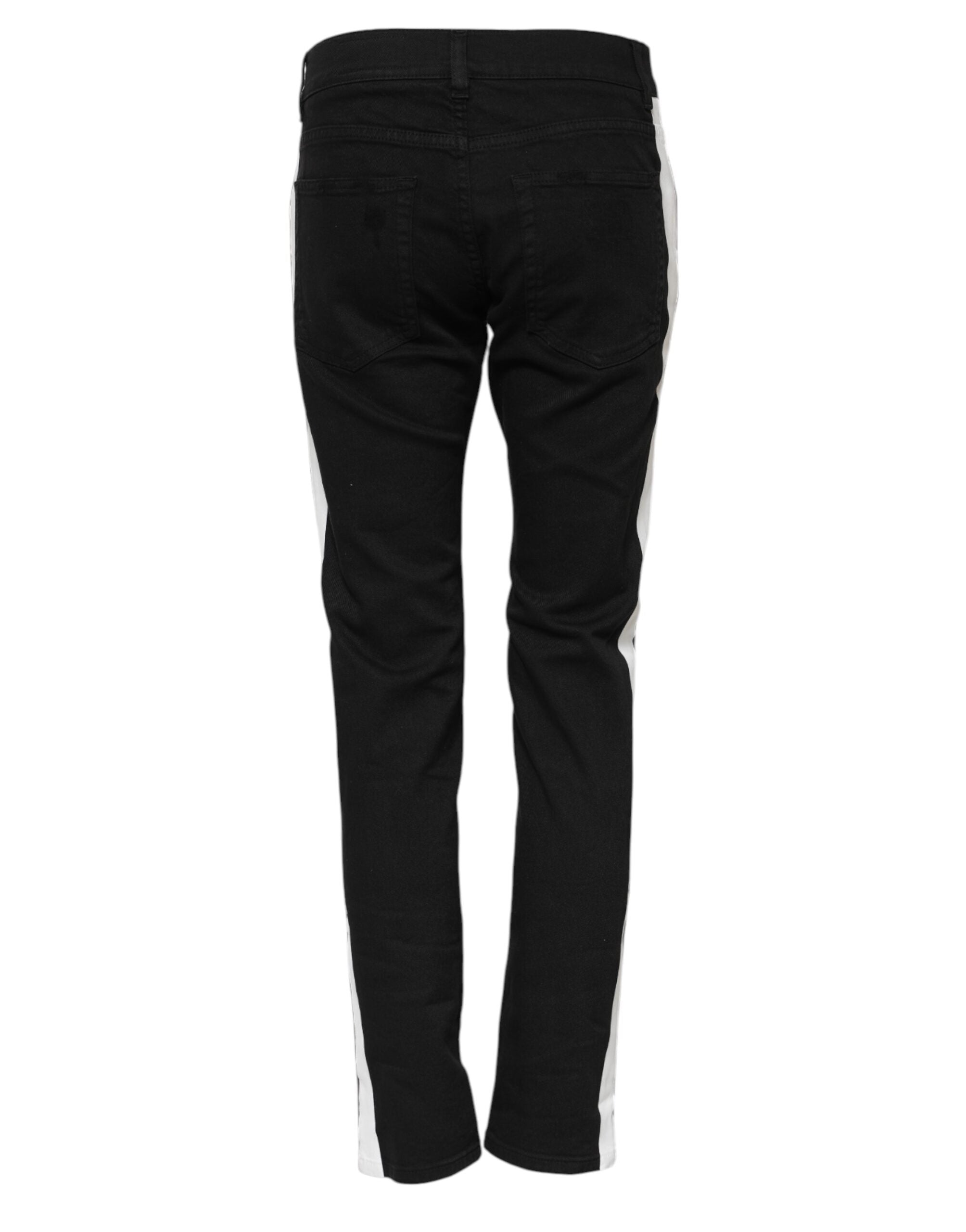 Dolce & Gabbana Schwarz zerfleddert Weißes Futter Skinny Denim Jeans