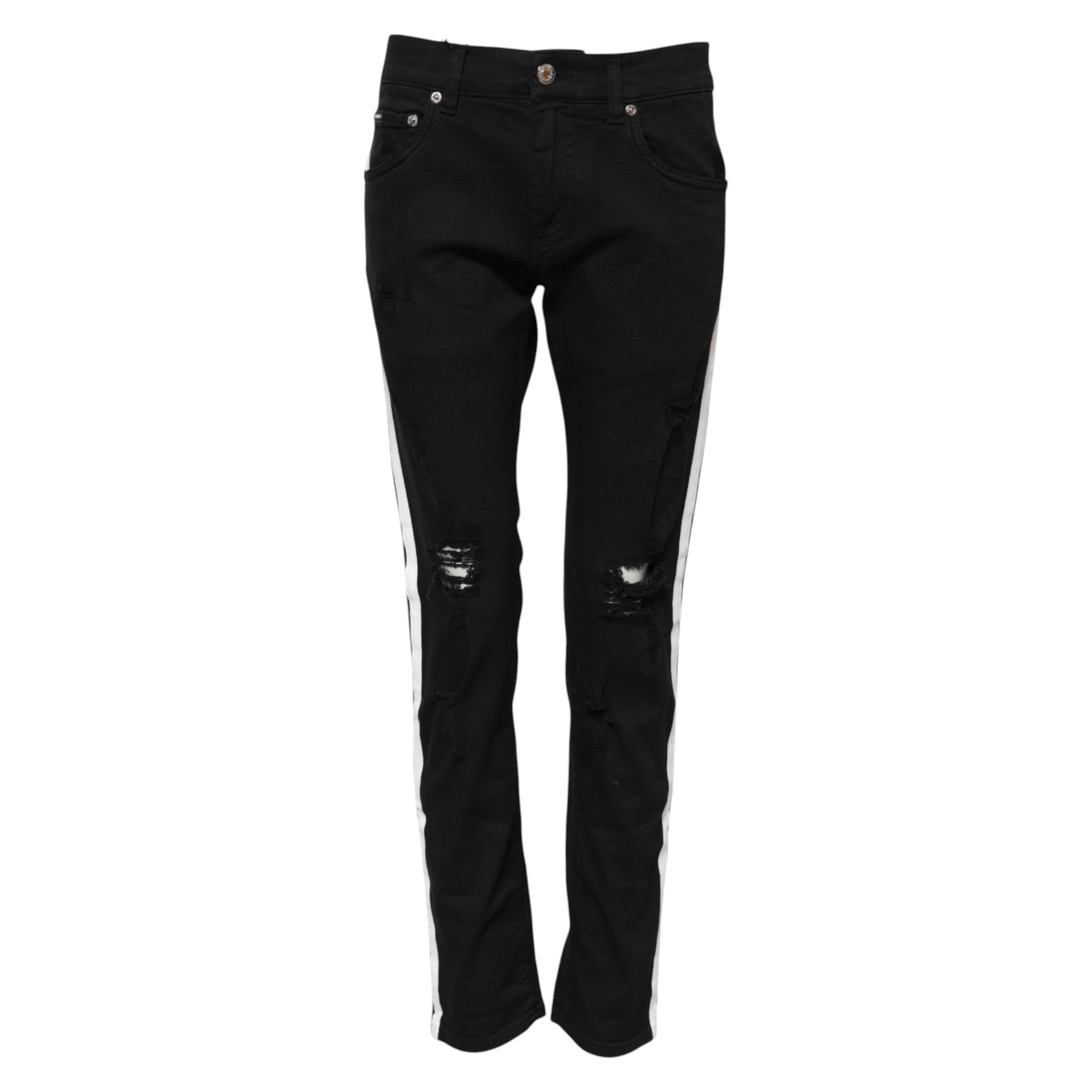 Dolce & Gabbana Schwarz zerfleddert Weißes Futter Skinny Denim Jeans