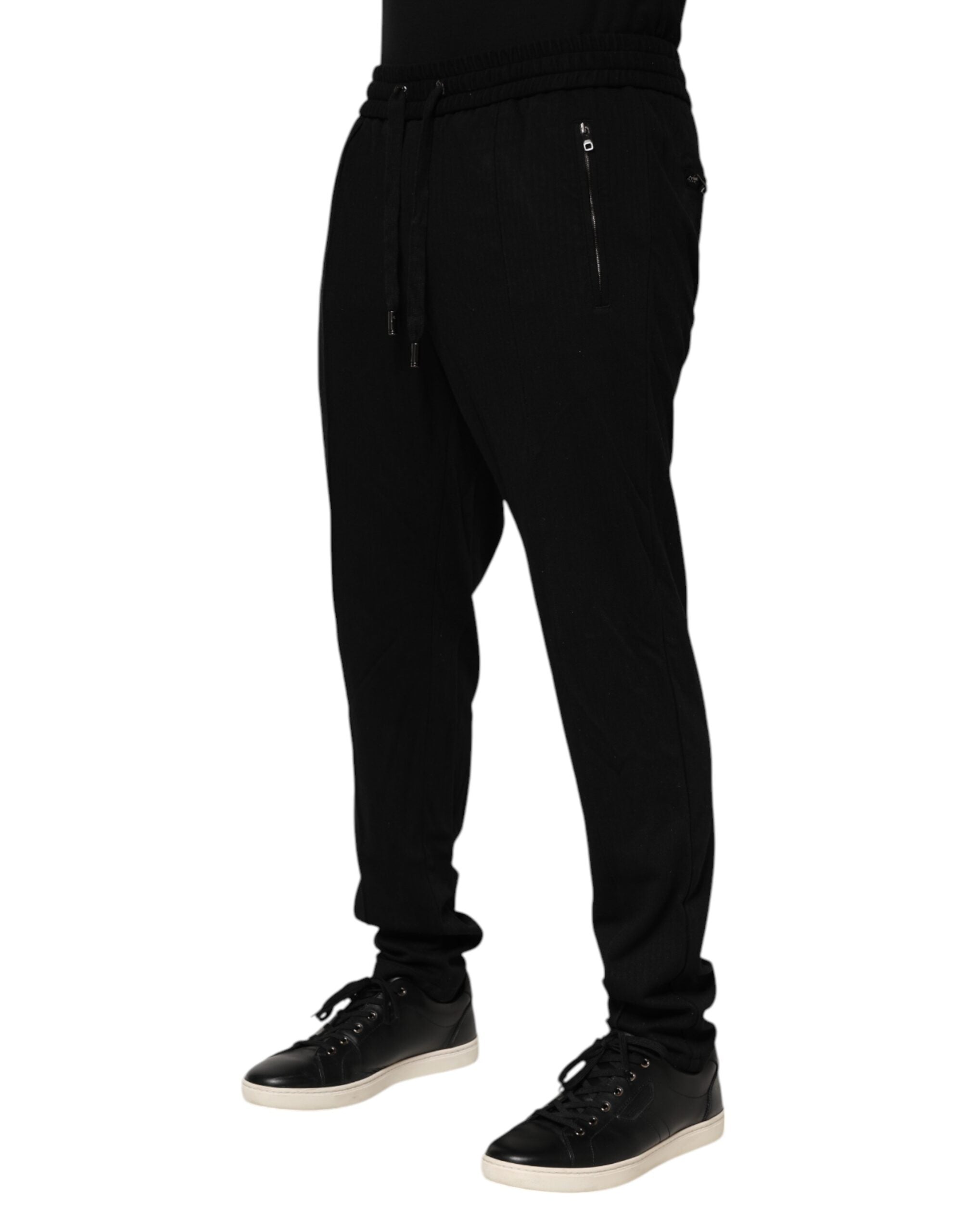 Dolce & Gabbana Schwarze Viskose Skinny Logo Herren Jogger-Hose