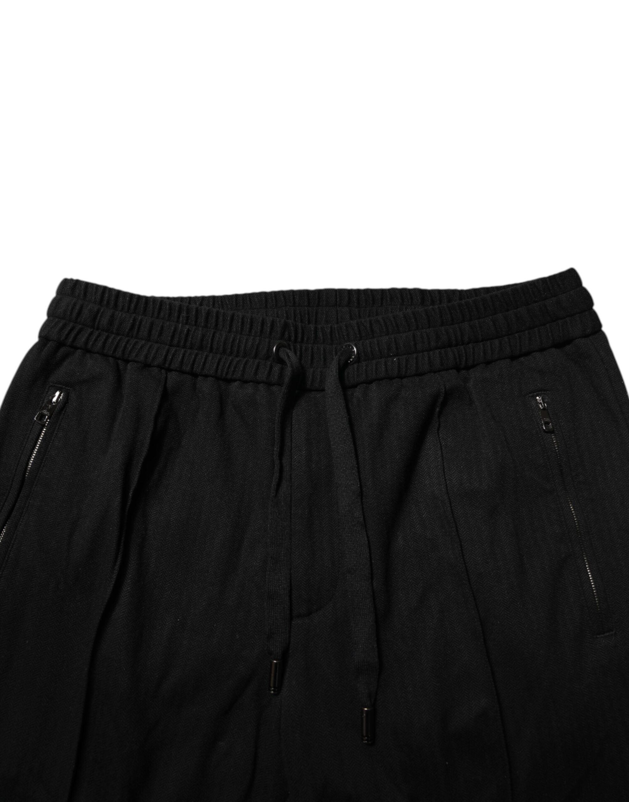 Dolce & Gabbana Schwarze Viskose Skinny Logo Herren Jogger-Hose