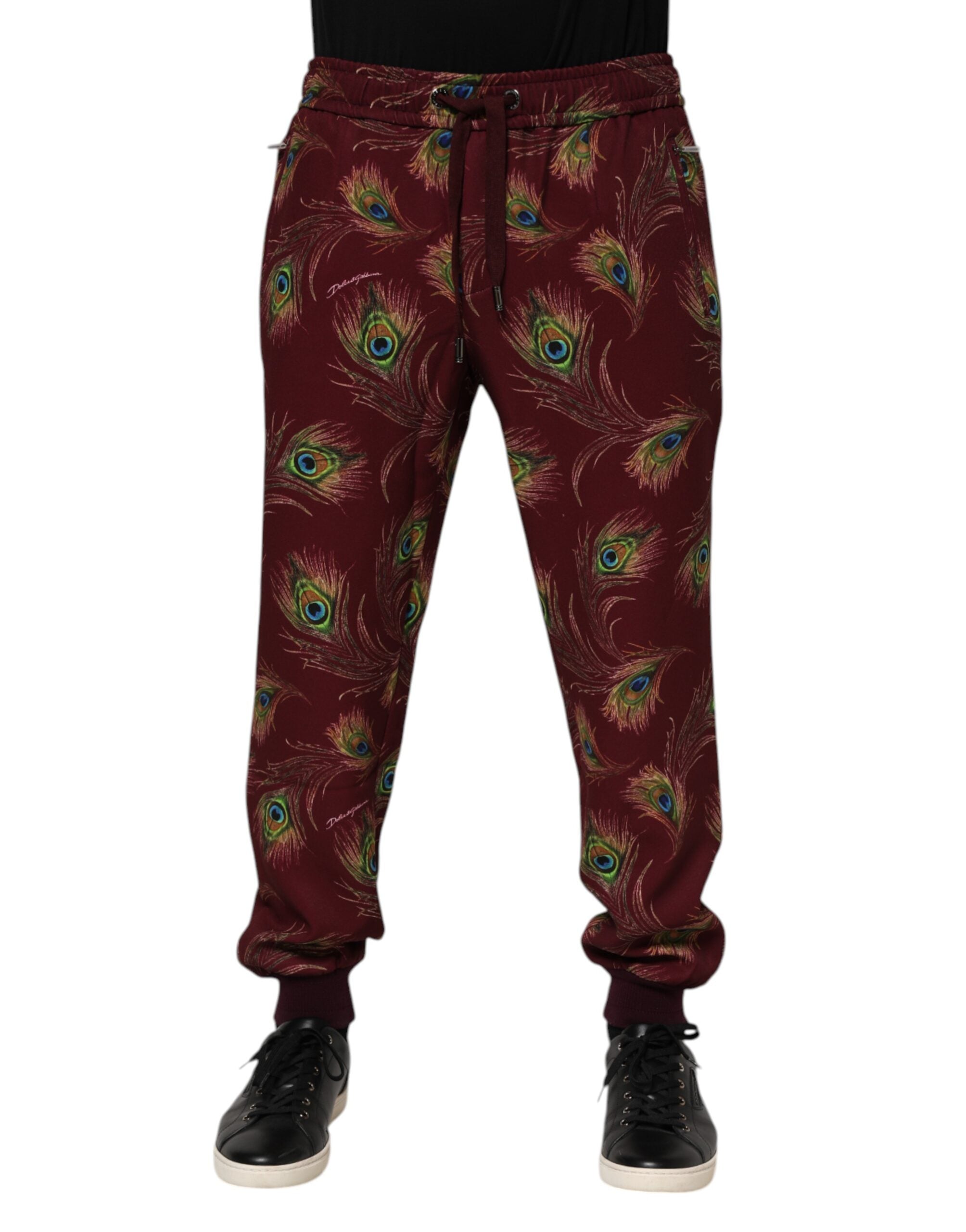 Dolce & Gabbana Burgunder Pfauenfeder-Print Jogger-Hose