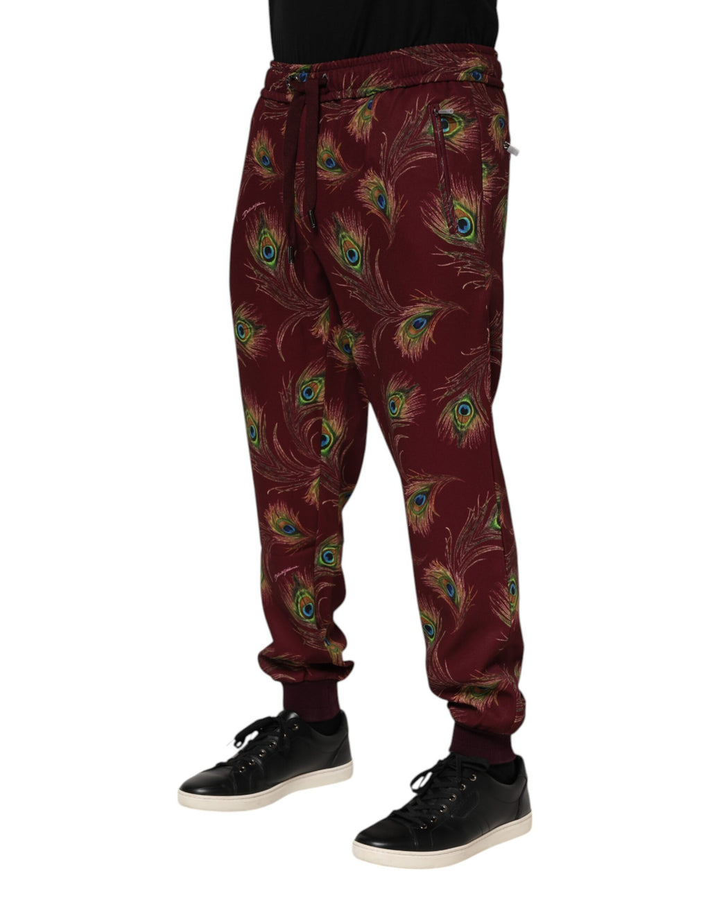 Dolce & Gabbana Burgunder Pfauenfeder-Print Jogger-Hose