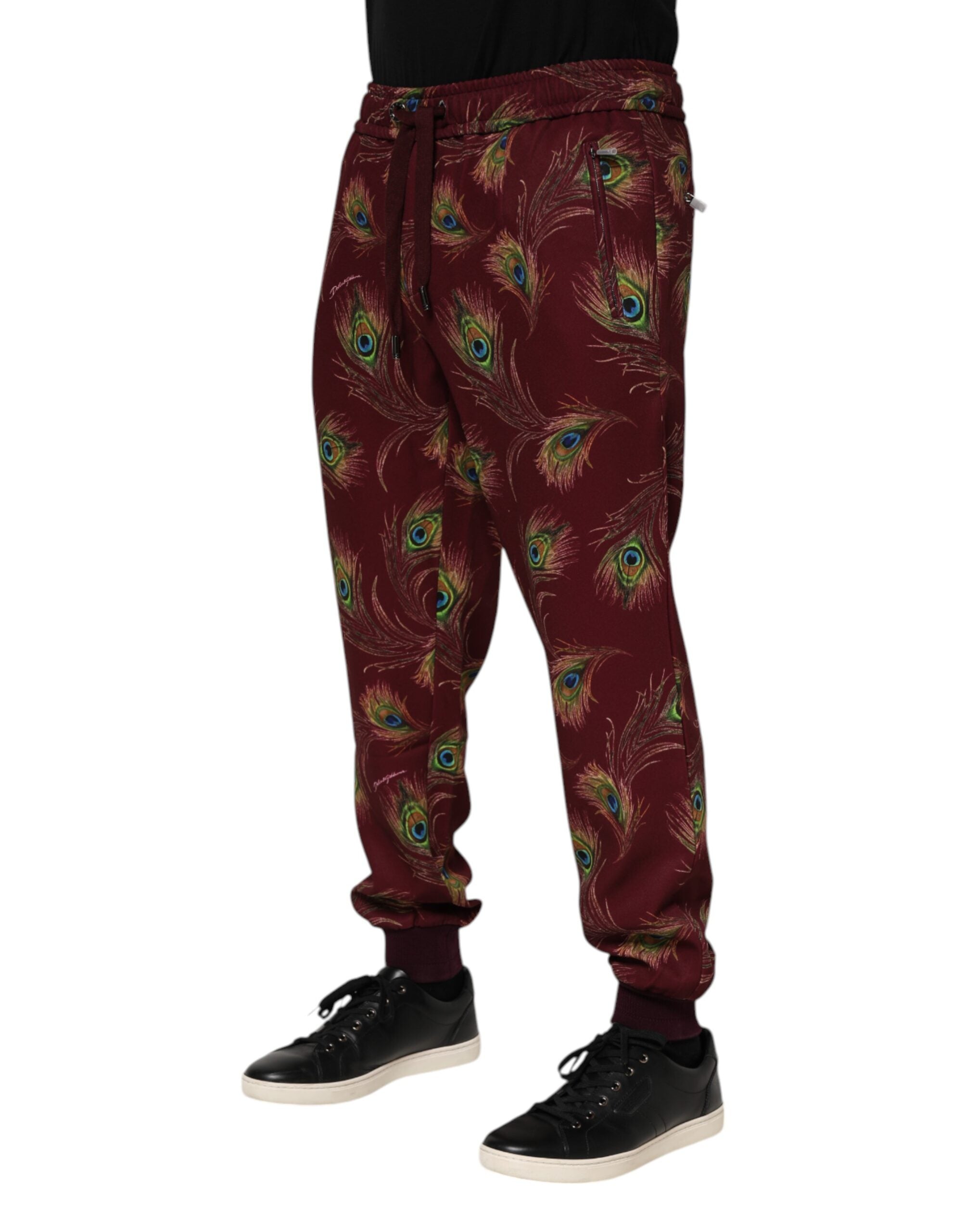 Dolce & Gabbana Burgunder Pfauenfeder-Print Jogger-Hose