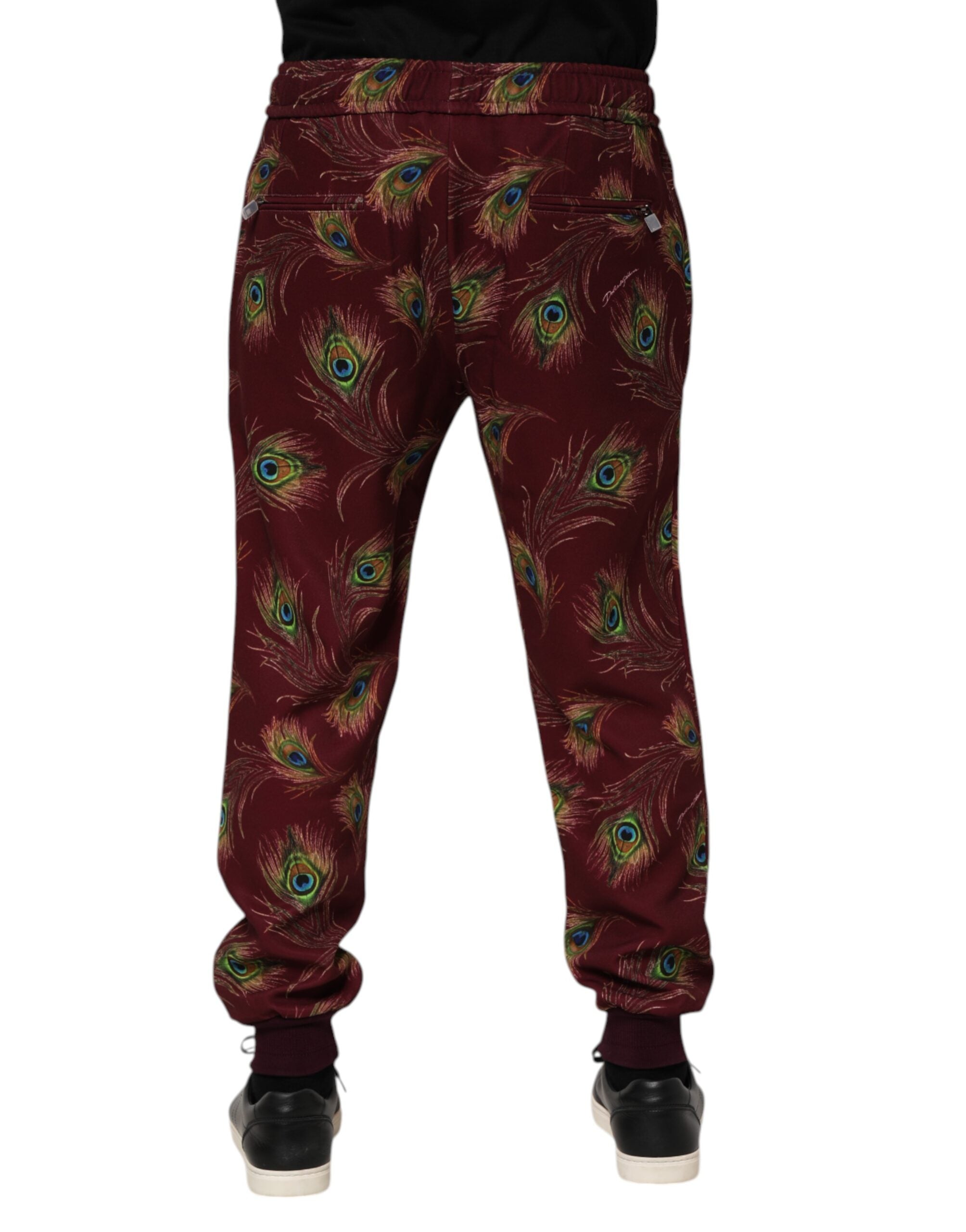 Dolce & Gabbana Burgunder Pfauenfeder-Print Jogger-Hose