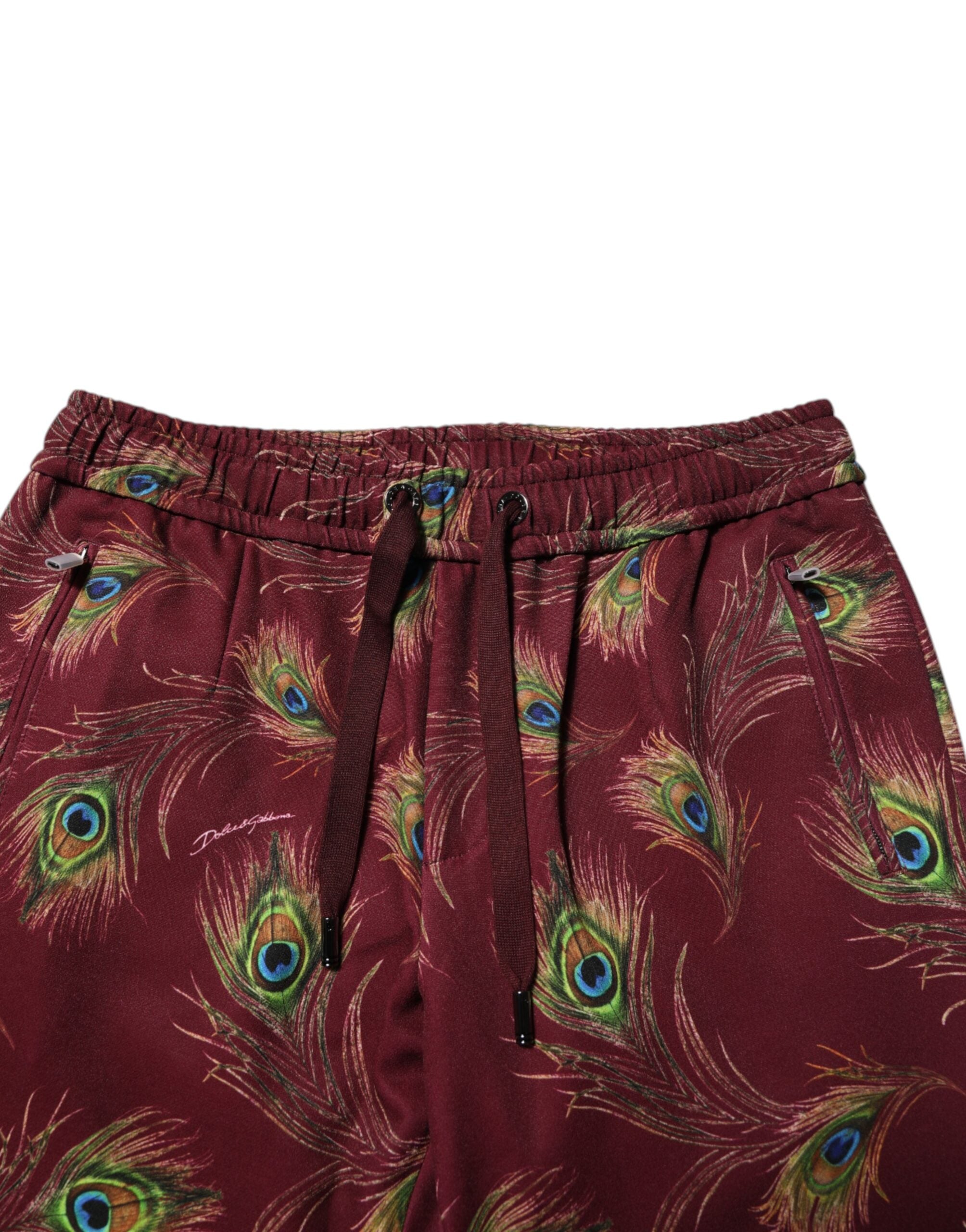 Dolce & Gabbana Burgunder Pfauenfeder-Print Jogger-Hose