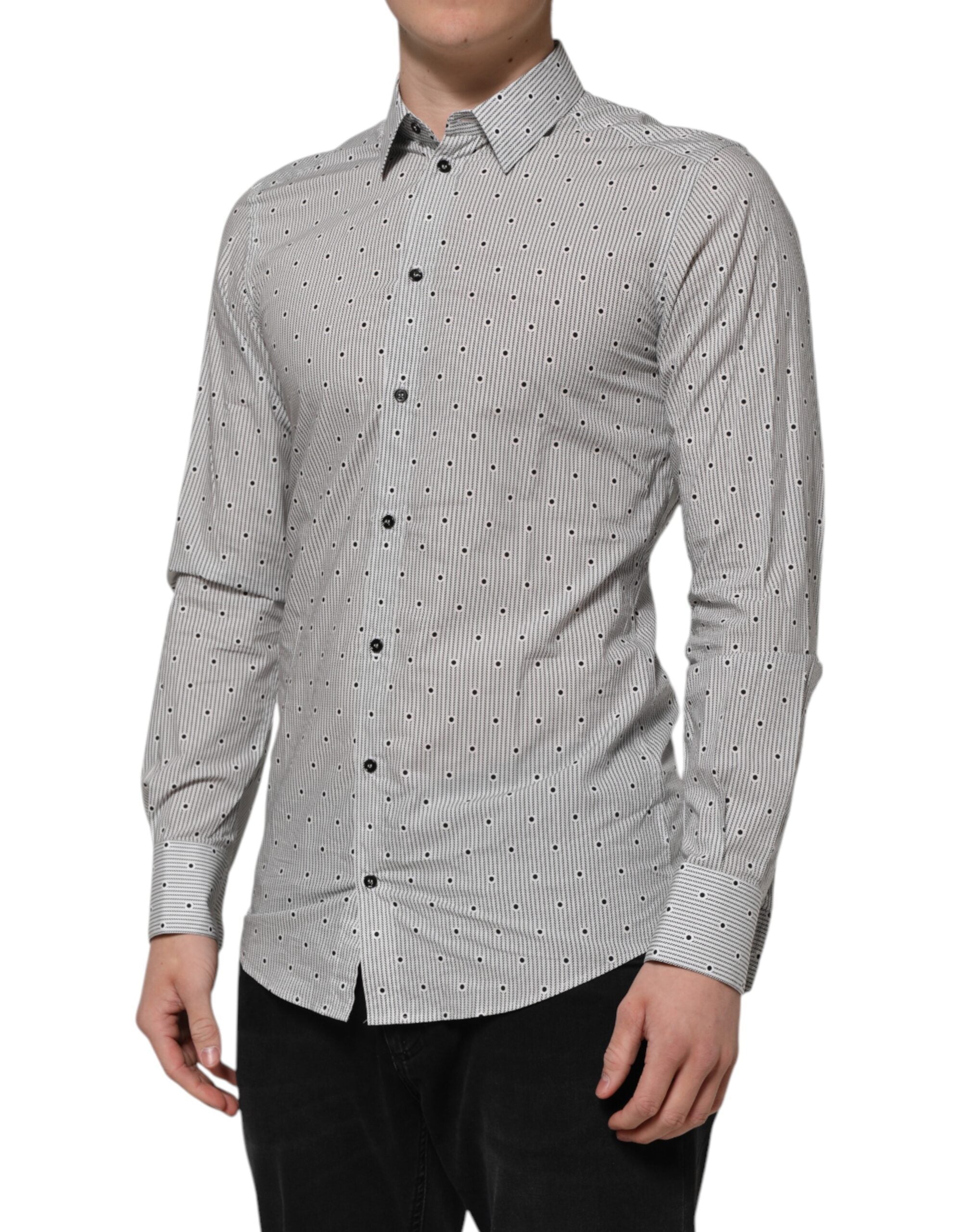 Dolce & Gabbana Grau Gepunktet Semi Fitted GOLD Herren Hemd Formal