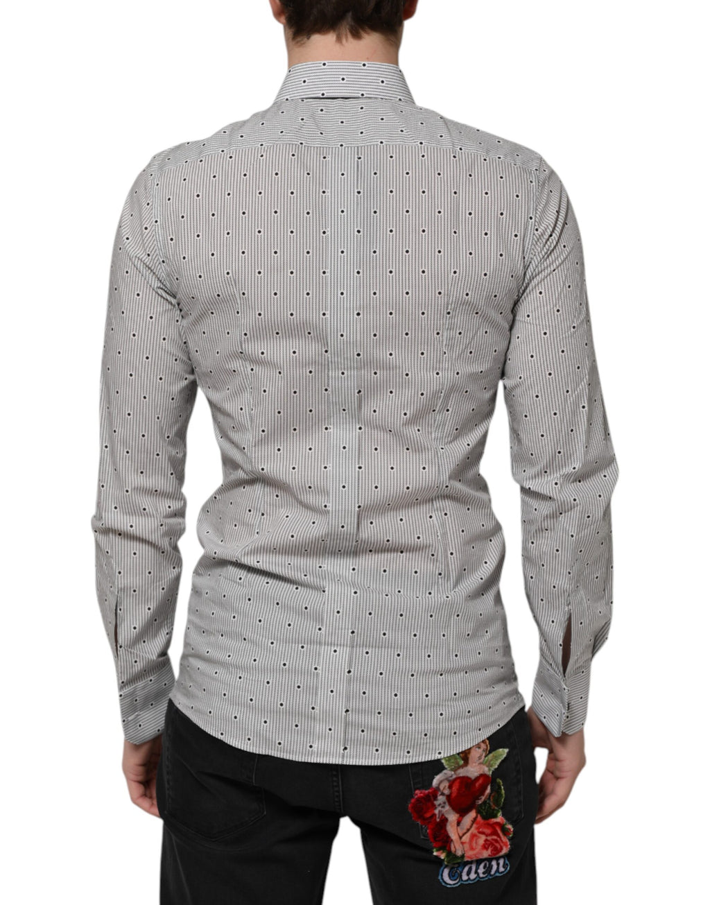 Dolce & Gabbana Grau Gepunktet Semi Fitted GOLD Herren Hemd Formal
