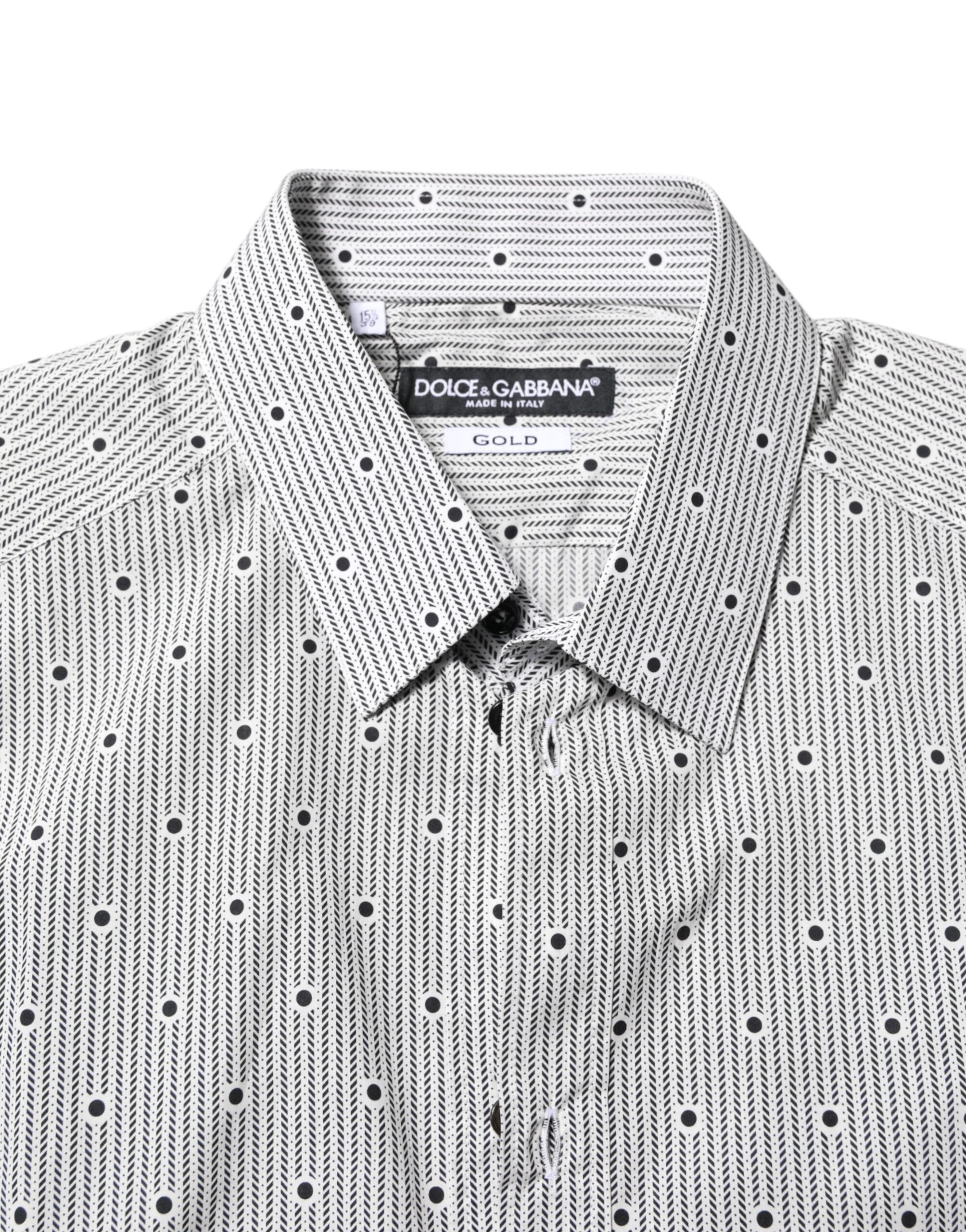 Dolce & Gabbana Grau Gepunktet Semi Fitted GOLD Herren Hemd Formal