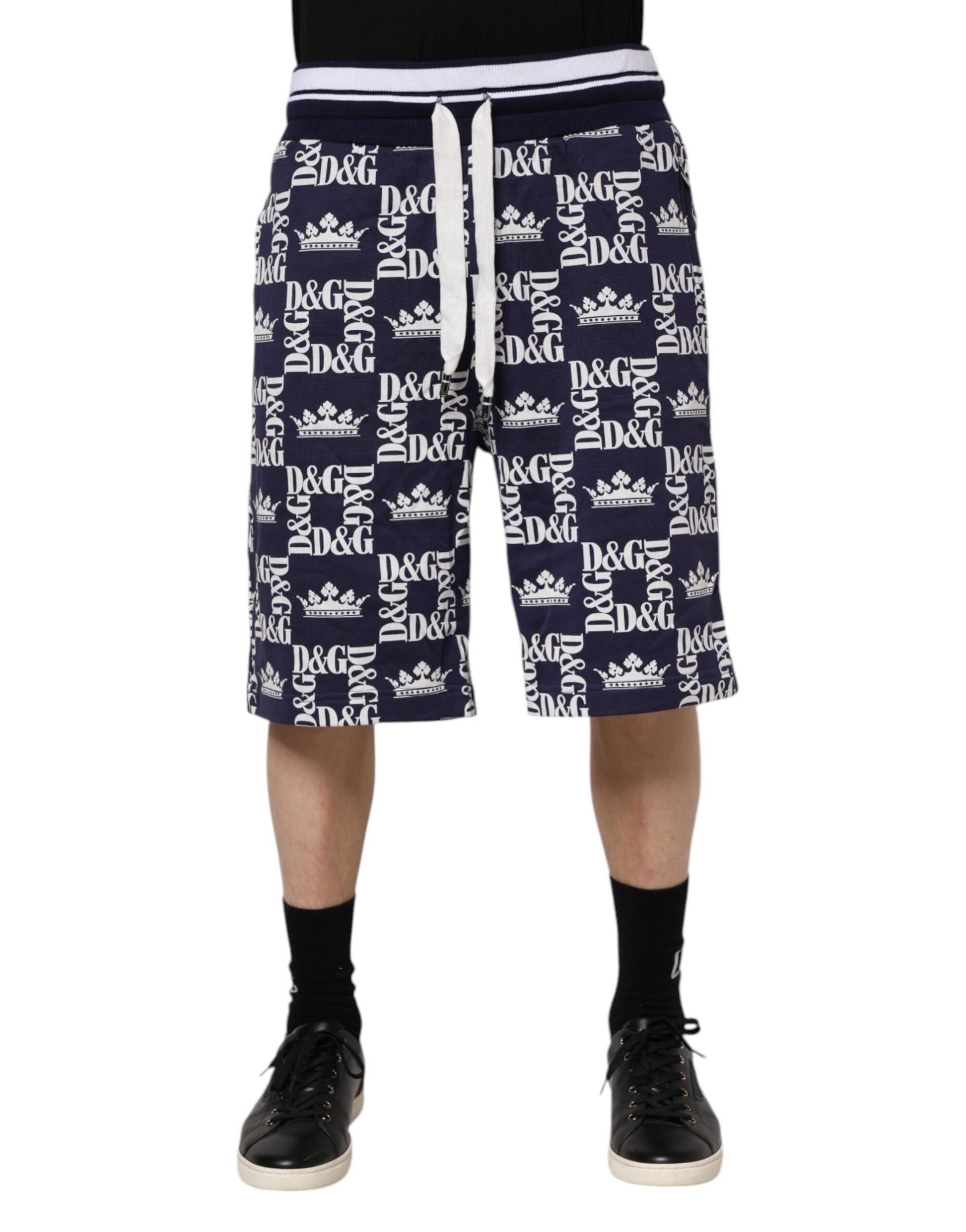 Dolce & Gabbana Bermudashorts aus Baumwolle mit blauem Kronenlogodruck