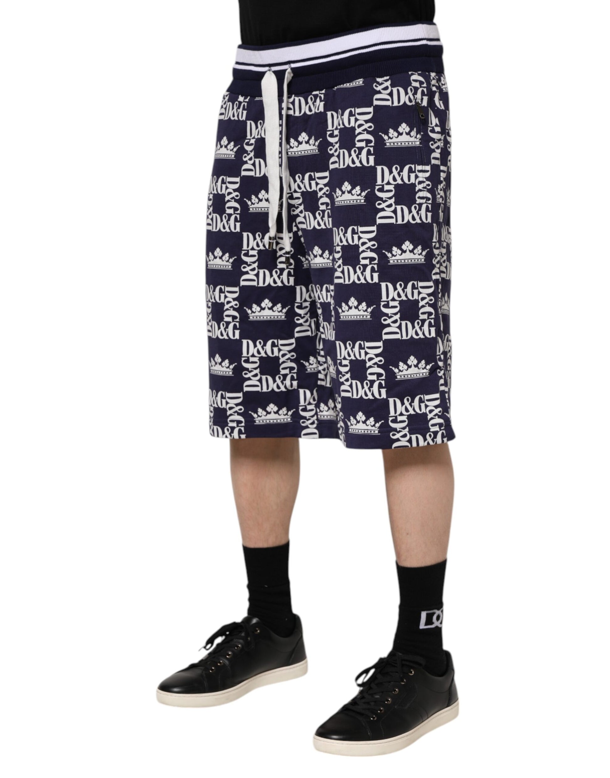 Dolce & Gabbana Bermudashorts aus Baumwolle mit blauem Kronenlogodruck