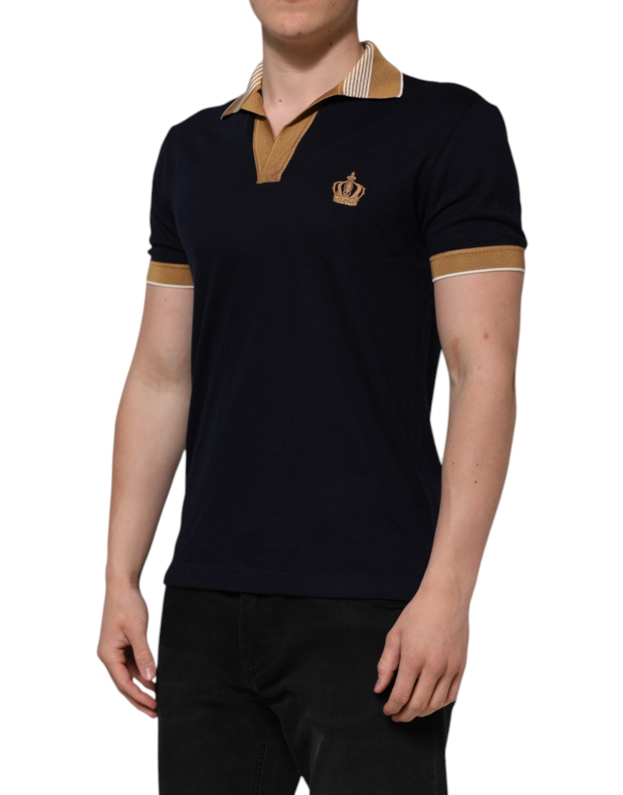 Dolce & Gabbana Schwarzes Kaschmir-Kronen-Logo Herren-Polo-T-Shirt