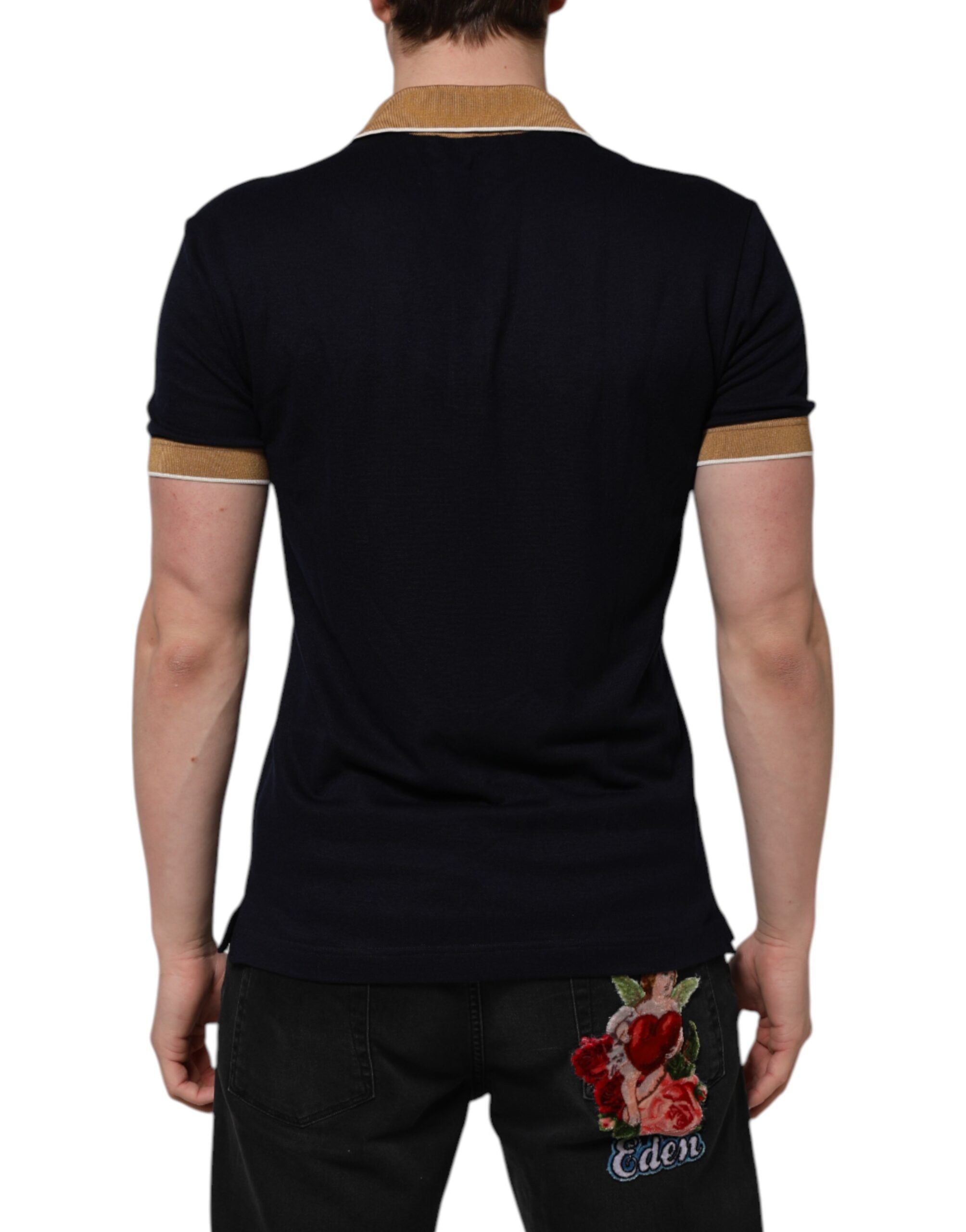 Dolce & Gabbana Schwarzes Kaschmir-Kronen-Logo Herren-Polo-T-Shirt