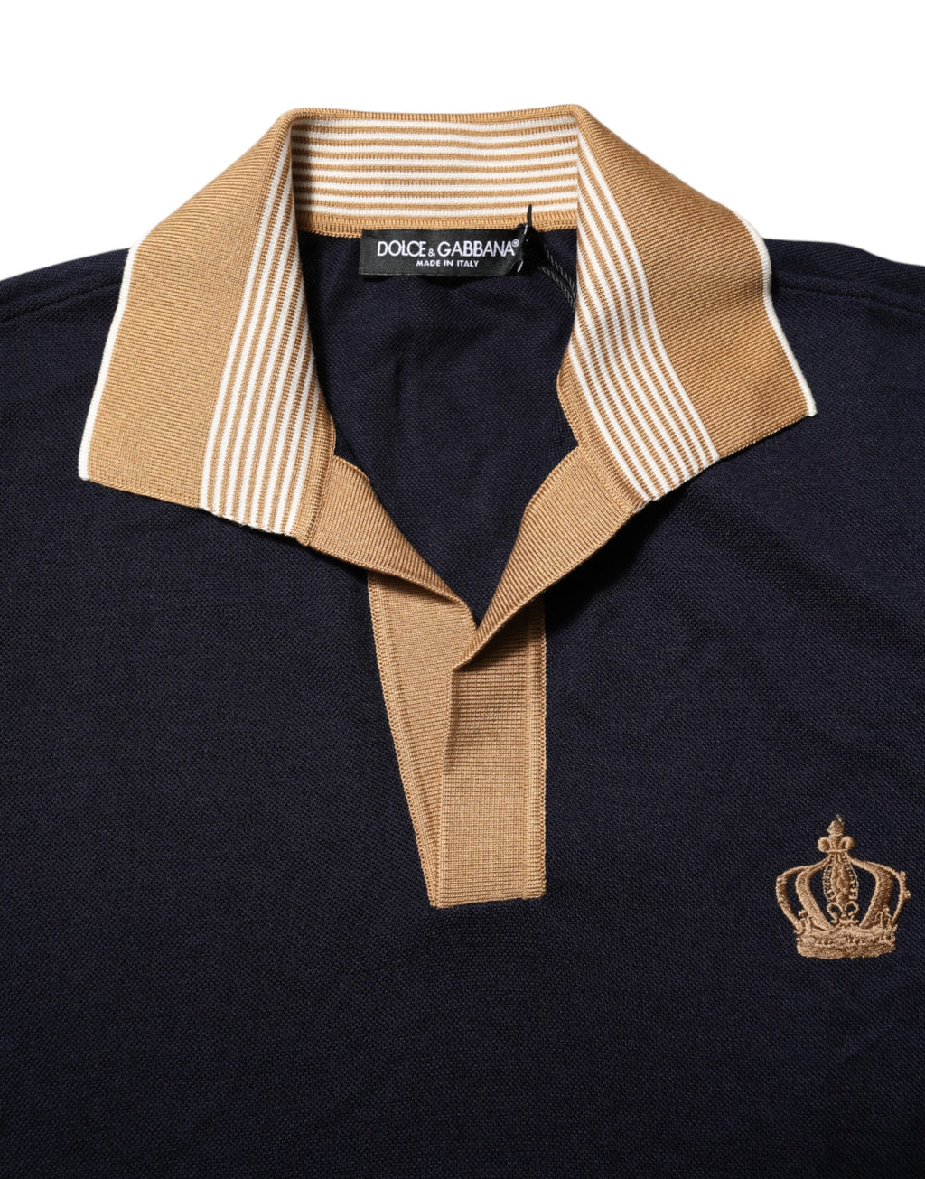 Dolce & Gabbana Schwarzes Kaschmir-Kronen-Logo Herren-Polo-T-Shirt