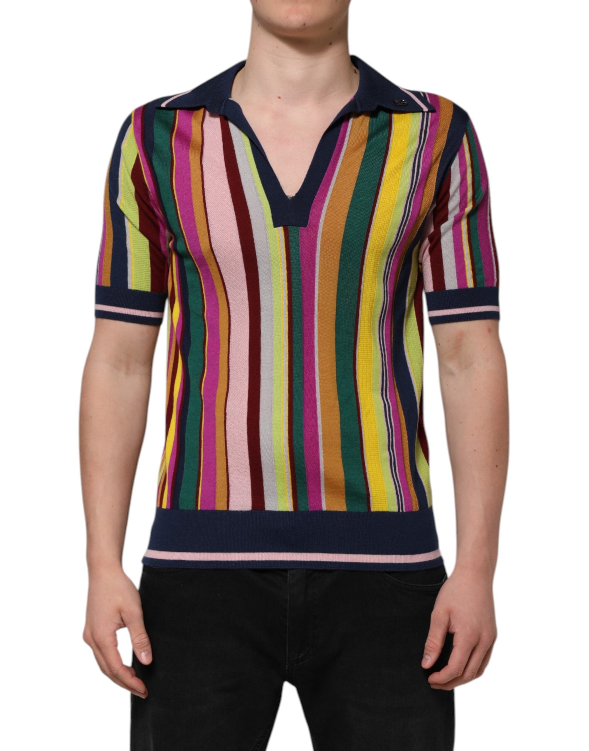 Dolce & Gabbana Mehrfarbig gestreiftes Herren-Polo-T-Shirt mit Kragen