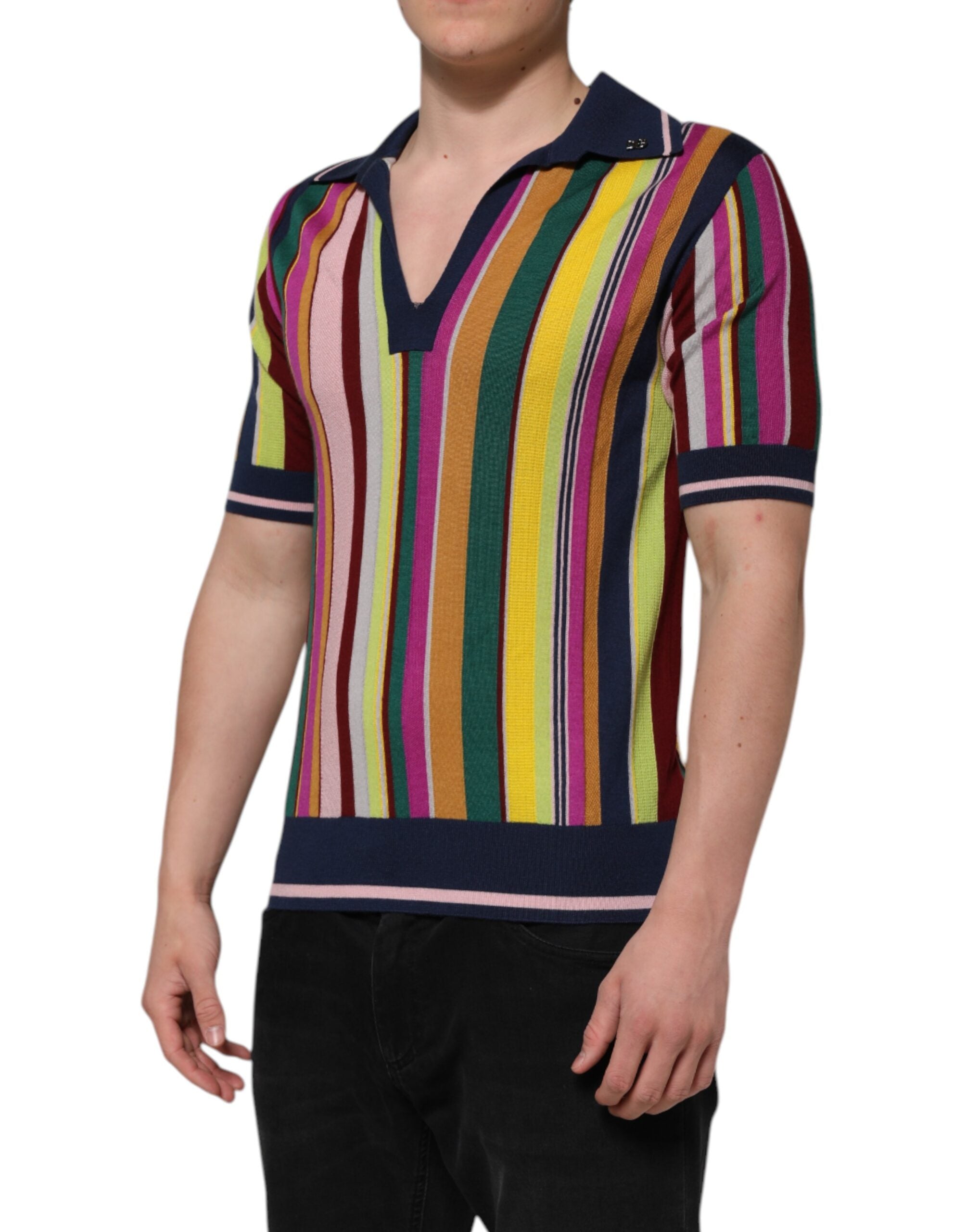 Dolce & Gabbana Mehrfarbig gestreiftes Herren-Polo-T-Shirt mit Kragen