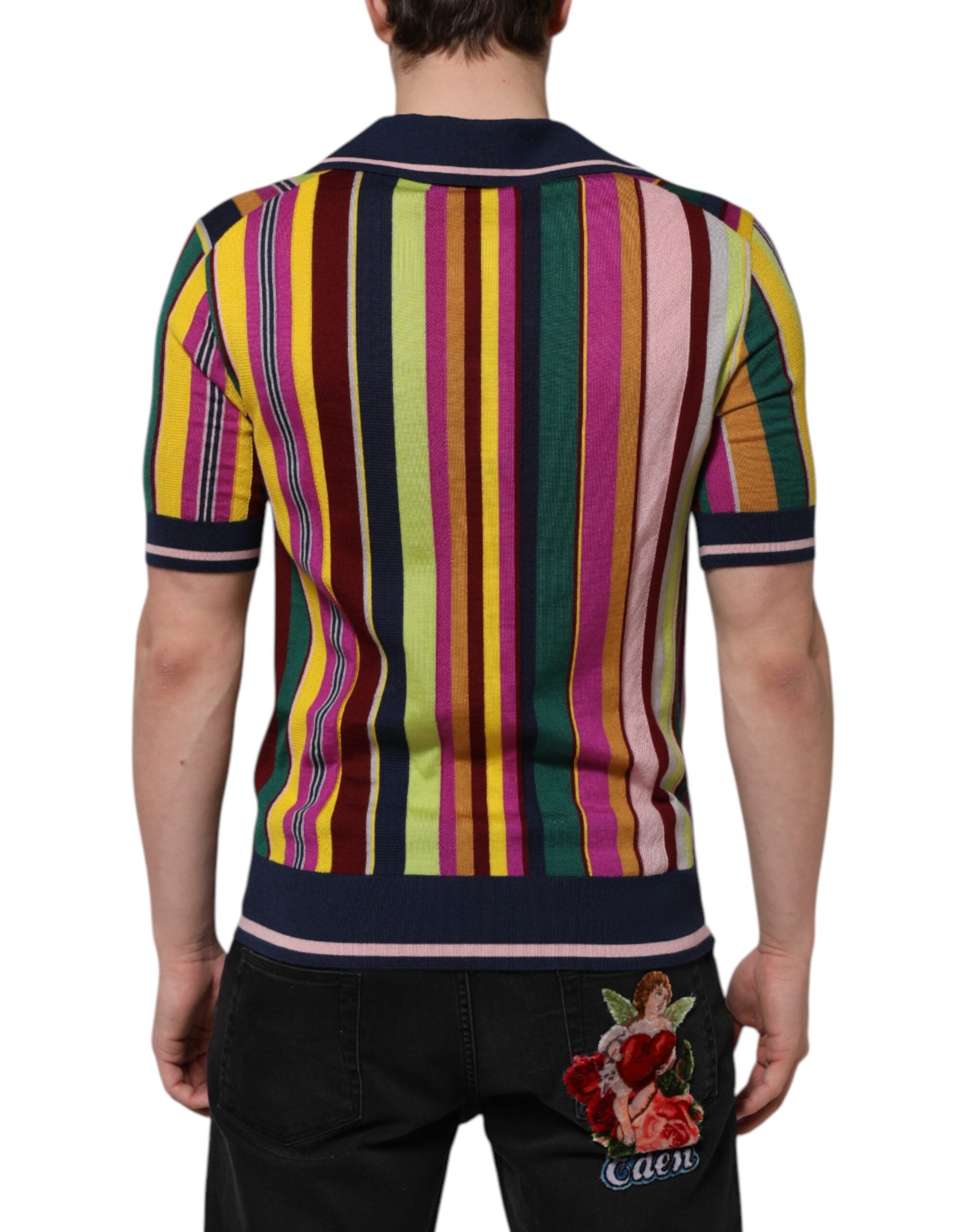 Dolce & Gabbana Mehrfarbig gestreiftes Herren-Polo-T-Shirt mit Kragen