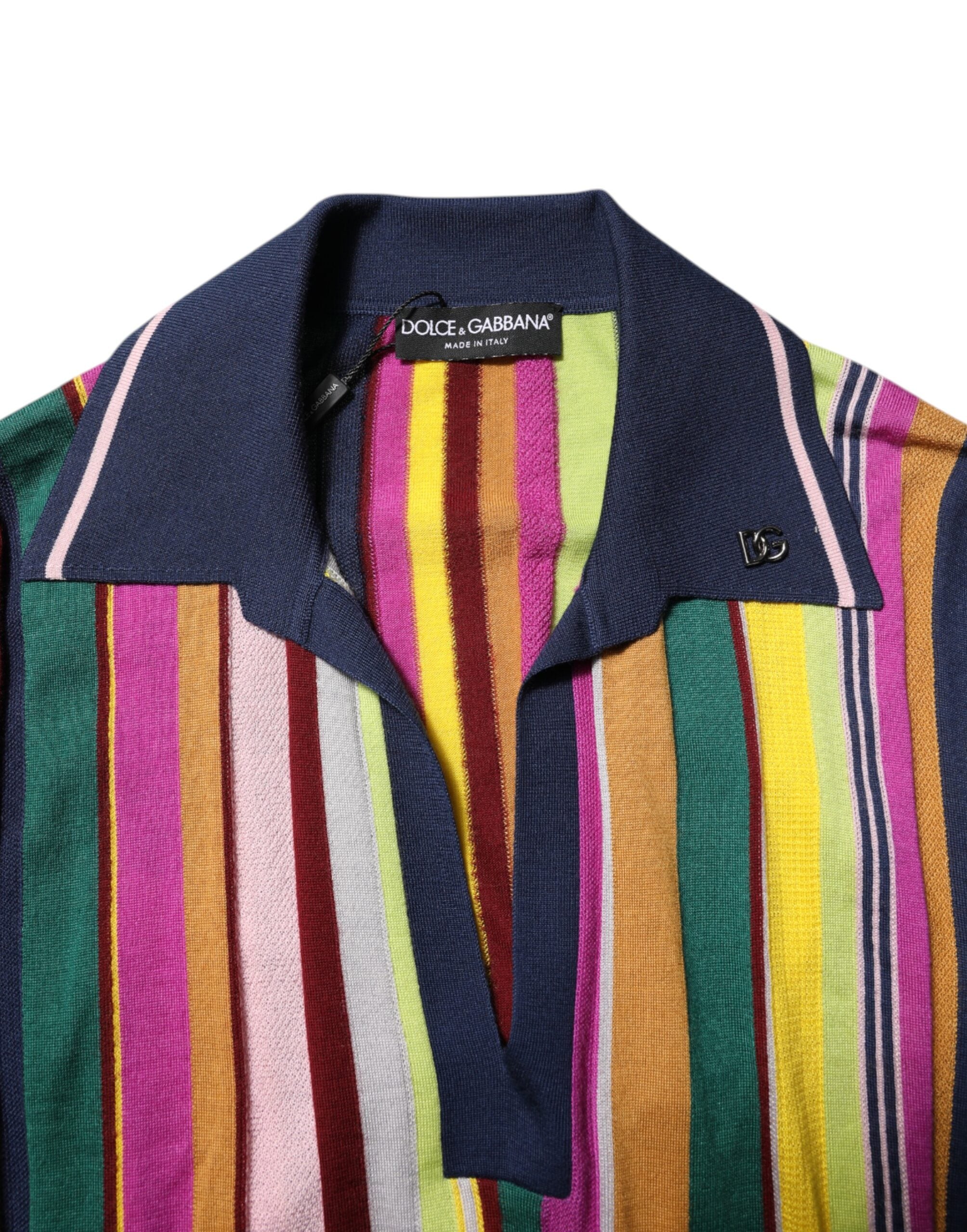 Dolce & Gabbana Mehrfarbig gestreiftes Herren-Polo-T-Shirt mit Kragen