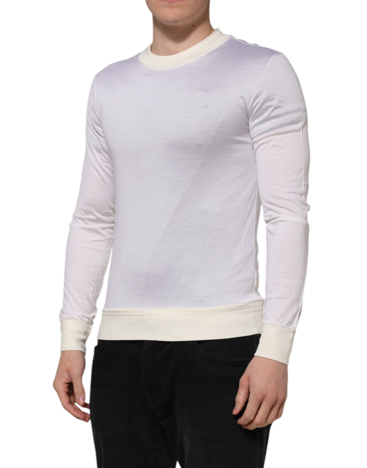 Dolce & Gabbana Wit Zijden T-shirt met Ronde Hals en Lange Mouwen