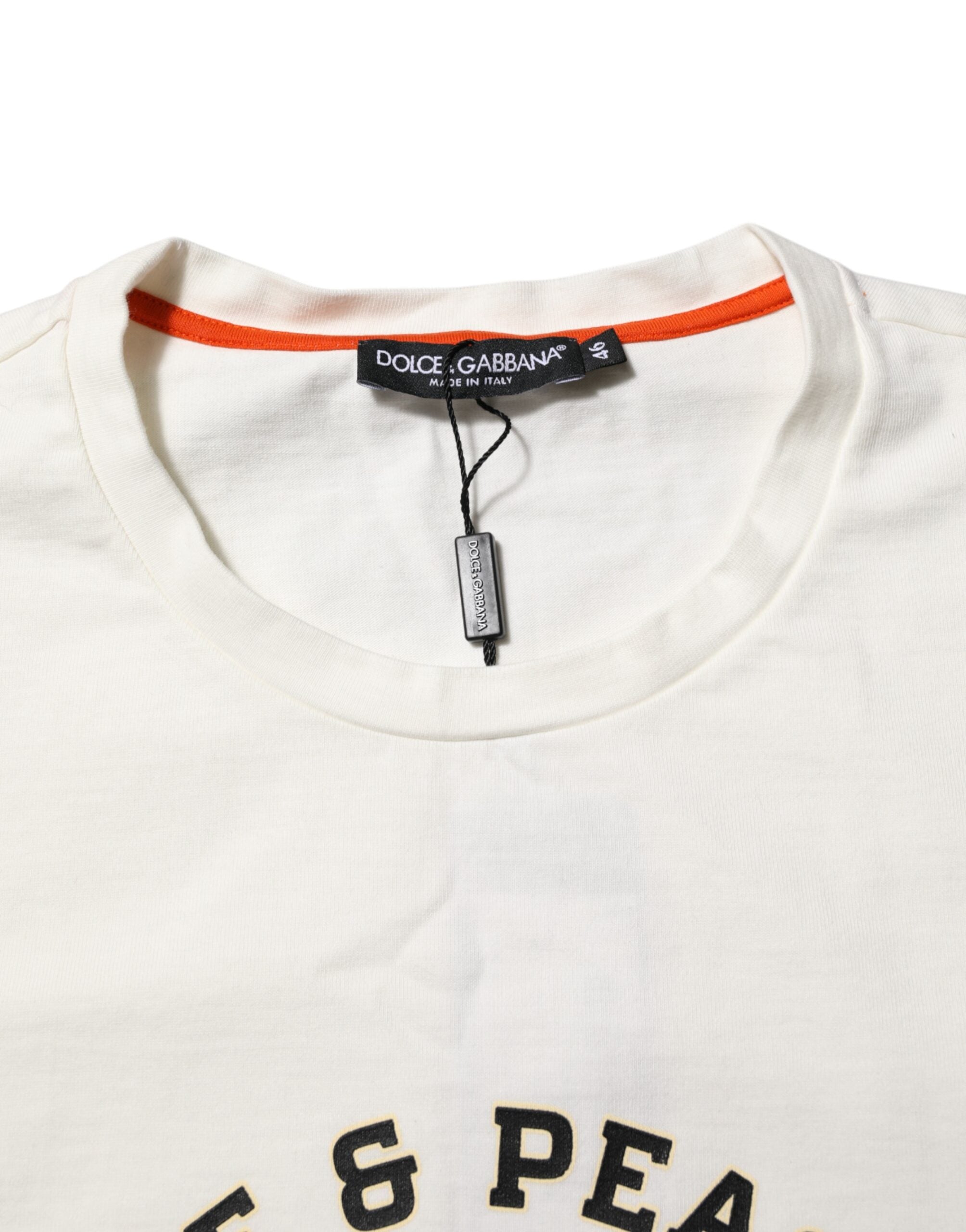Dolce & Gabbana Weiß Liebe Frieden Baumwolle Männer Rundhals T-Shirt