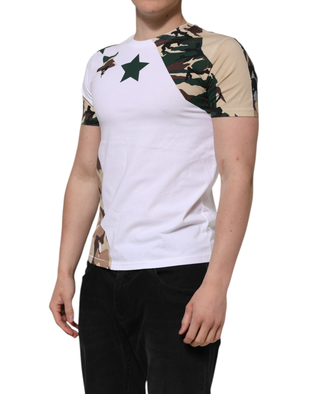 Dolce & Gabbana Weißes Camouflage-Baumwoll-T-Shirt mit Rundhalsausschnitt für Männer
