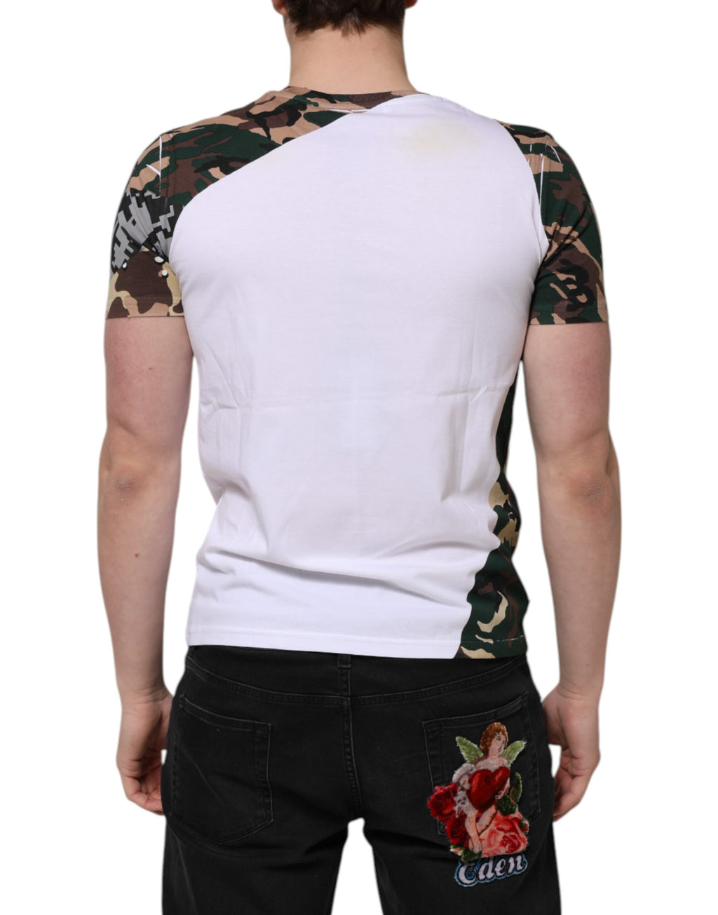 Dolce & Gabbana Weißes Camouflage-Baumwoll-T-Shirt mit Rundhalsausschnitt für Männer