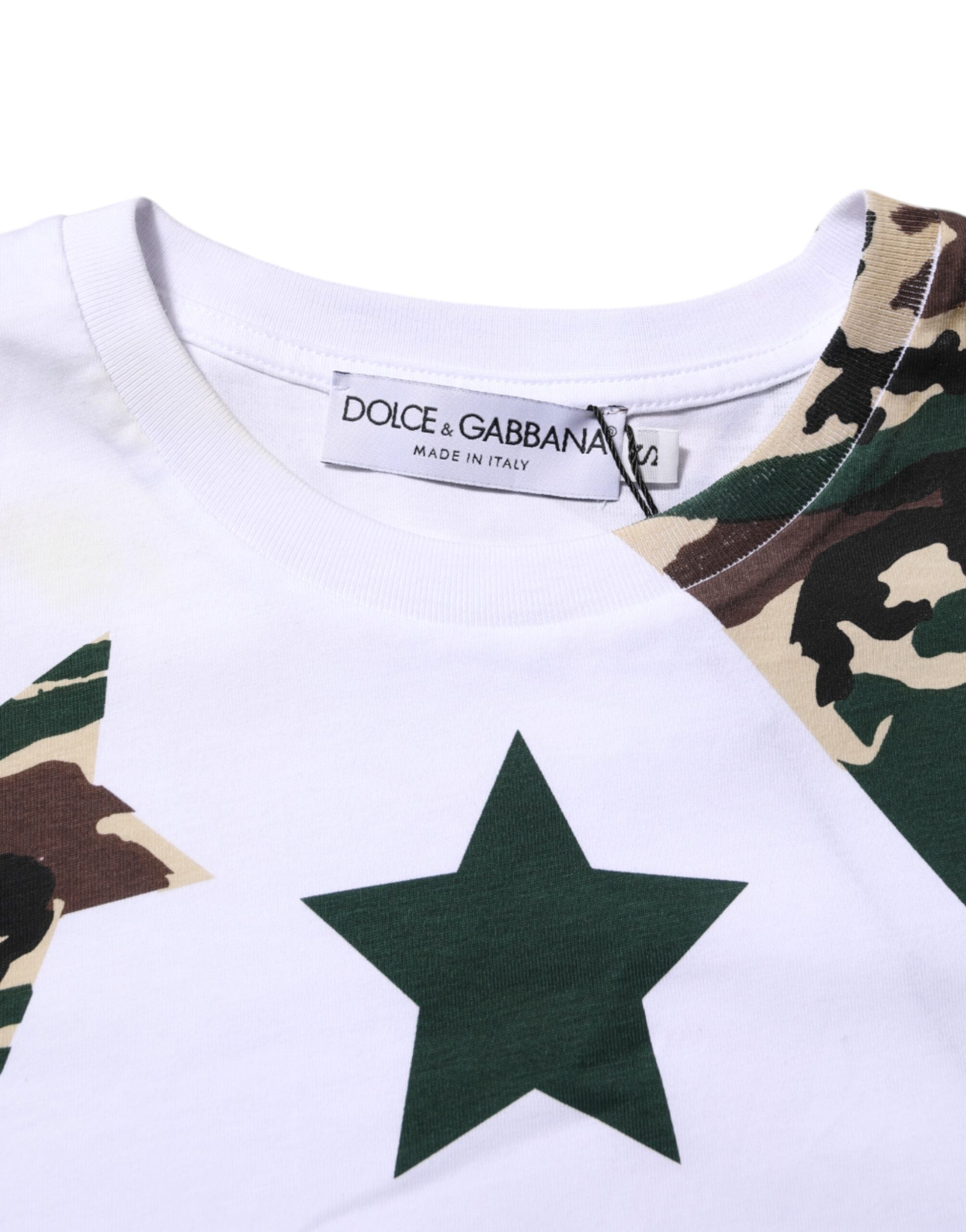 Dolce & Gabbana Weißes Camouflage-Baumwoll-T-Shirt mit Rundhalsausschnitt für Männer