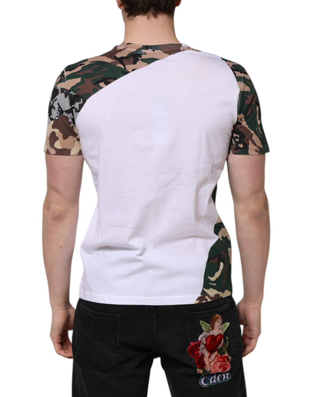 Dolce & Gabbana Weißes Camouflage-Baumwoll-T-Shirt mit Rundhalsausschnitt für Männer