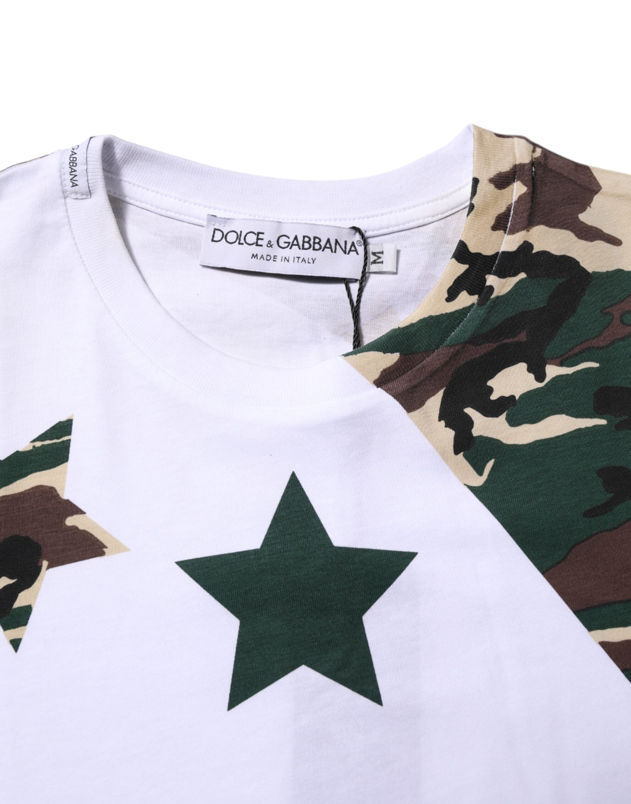 Dolce & Gabbana Weißes Camouflage-Baumwoll-T-Shirt mit Rundhalsausschnitt für Männer