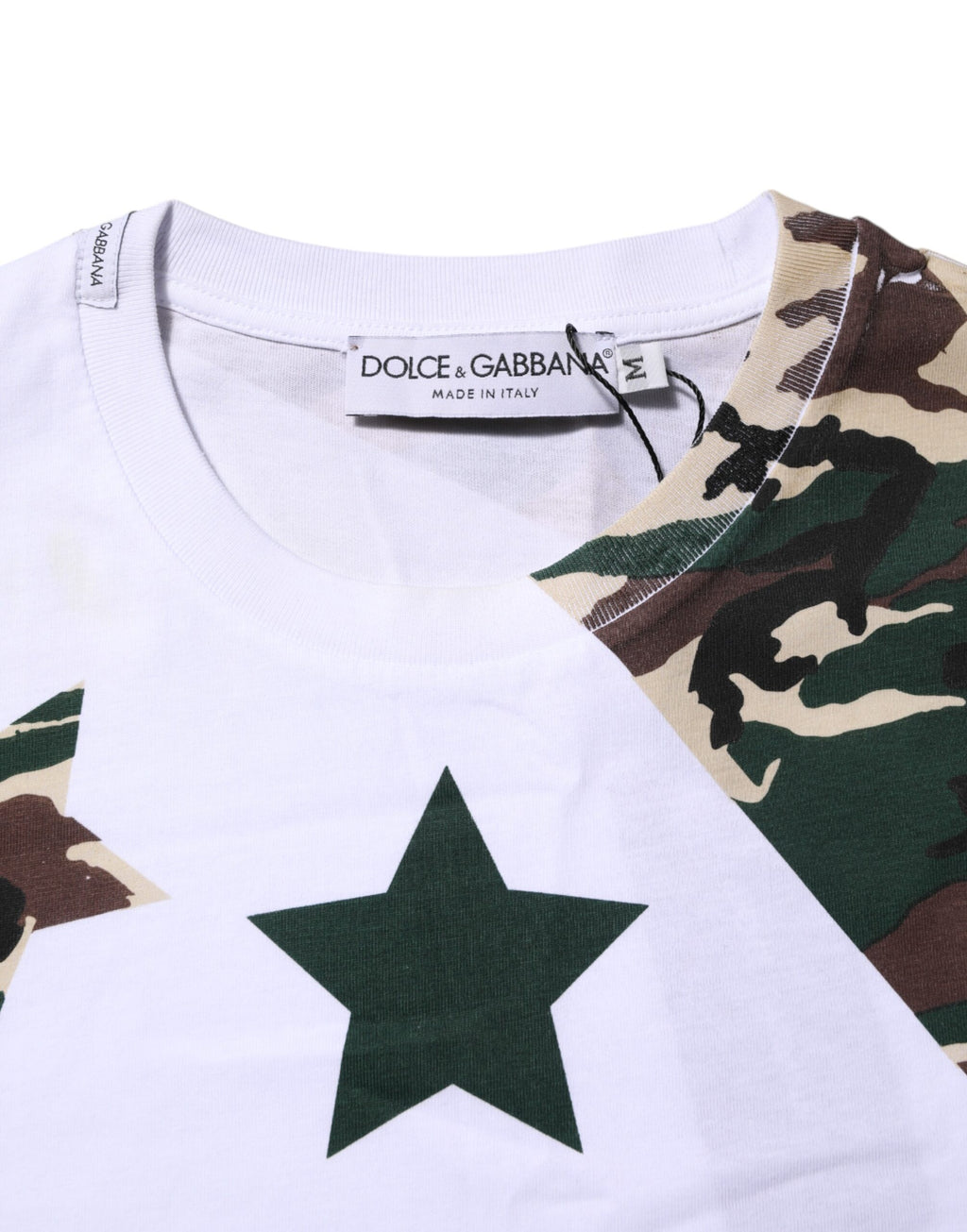 Dolce & Gabbana Weißes Camouflage-Baumwoll-T-Shirt mit Rundhalsausschnitt für Männer