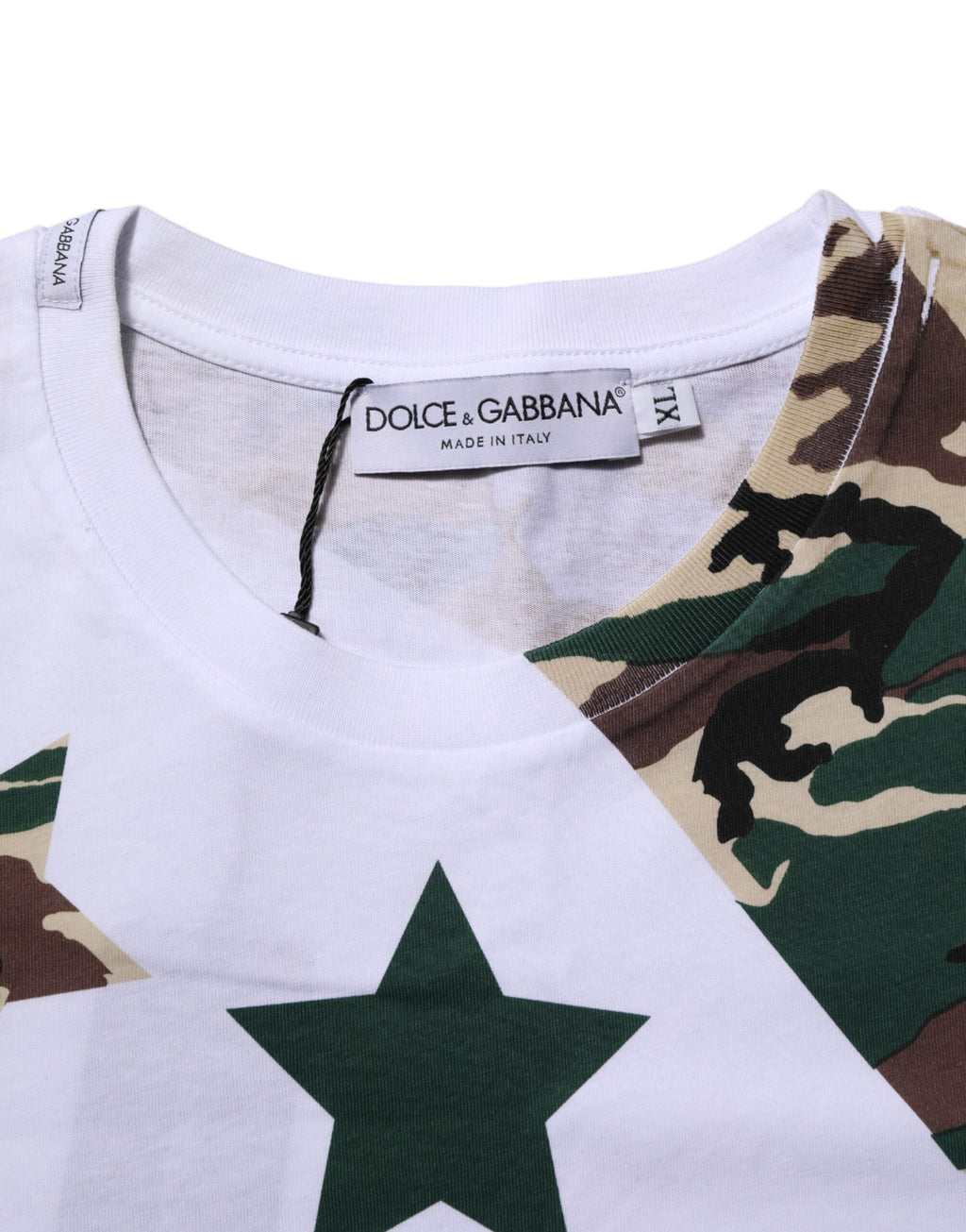 Dolce & Gabbana Weißes Camouflage-Baumwoll-T-Shirt mit Rundhalsausschnitt für Männer