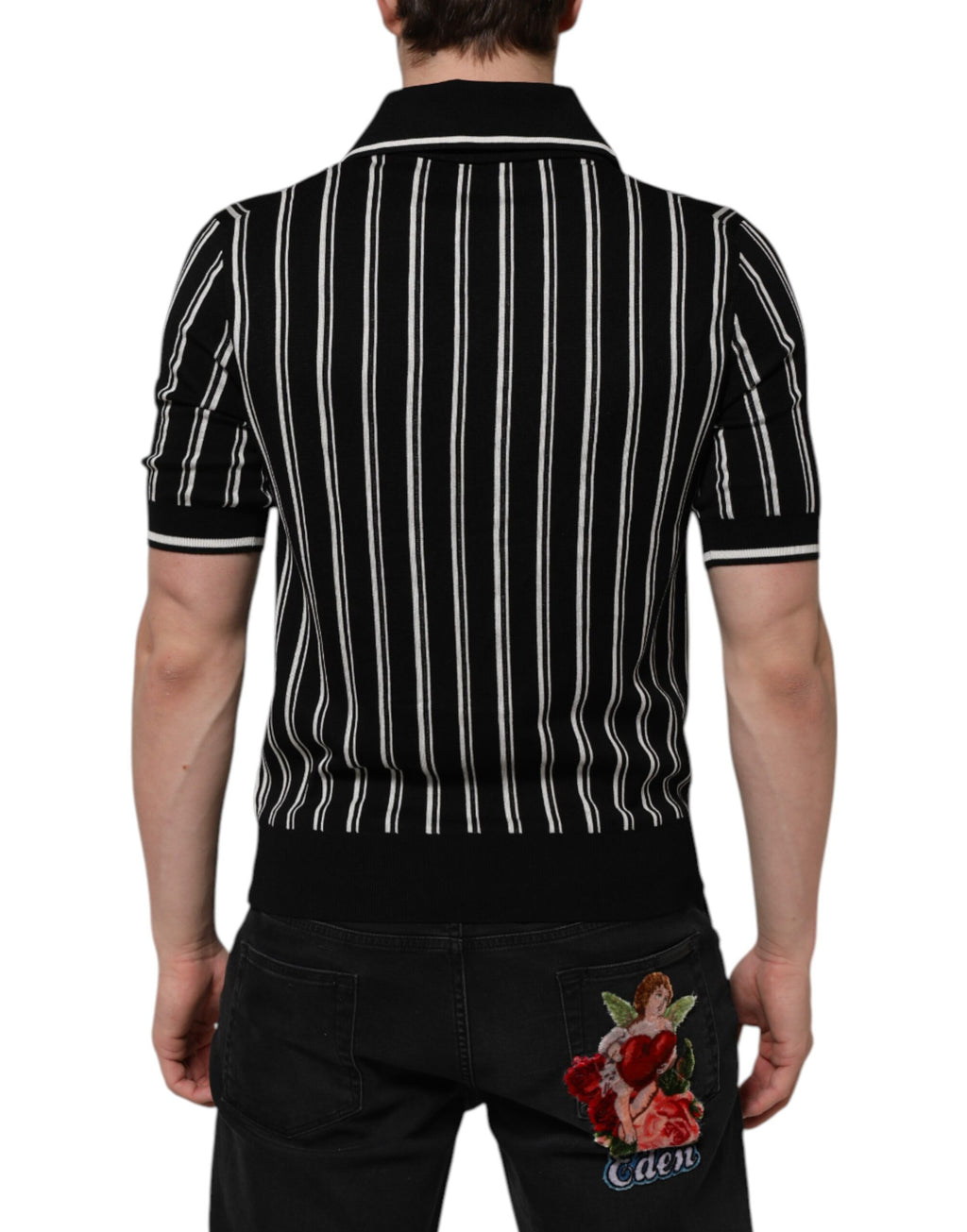 Dolce & Gabbana Schwarz-weiß gestreiftes Polo-T-Shirt mit Kragen