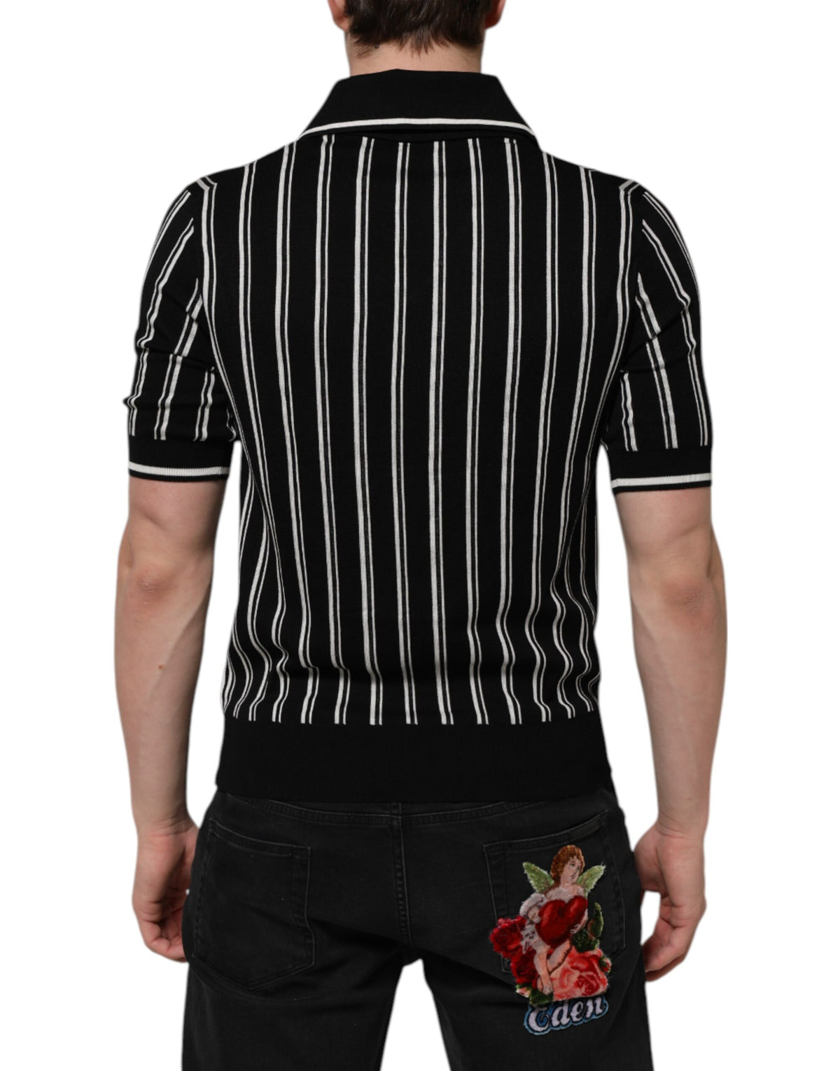 Dolce & Gabbana Zwart Wit Gestreept Polo T-shirt met Kraag