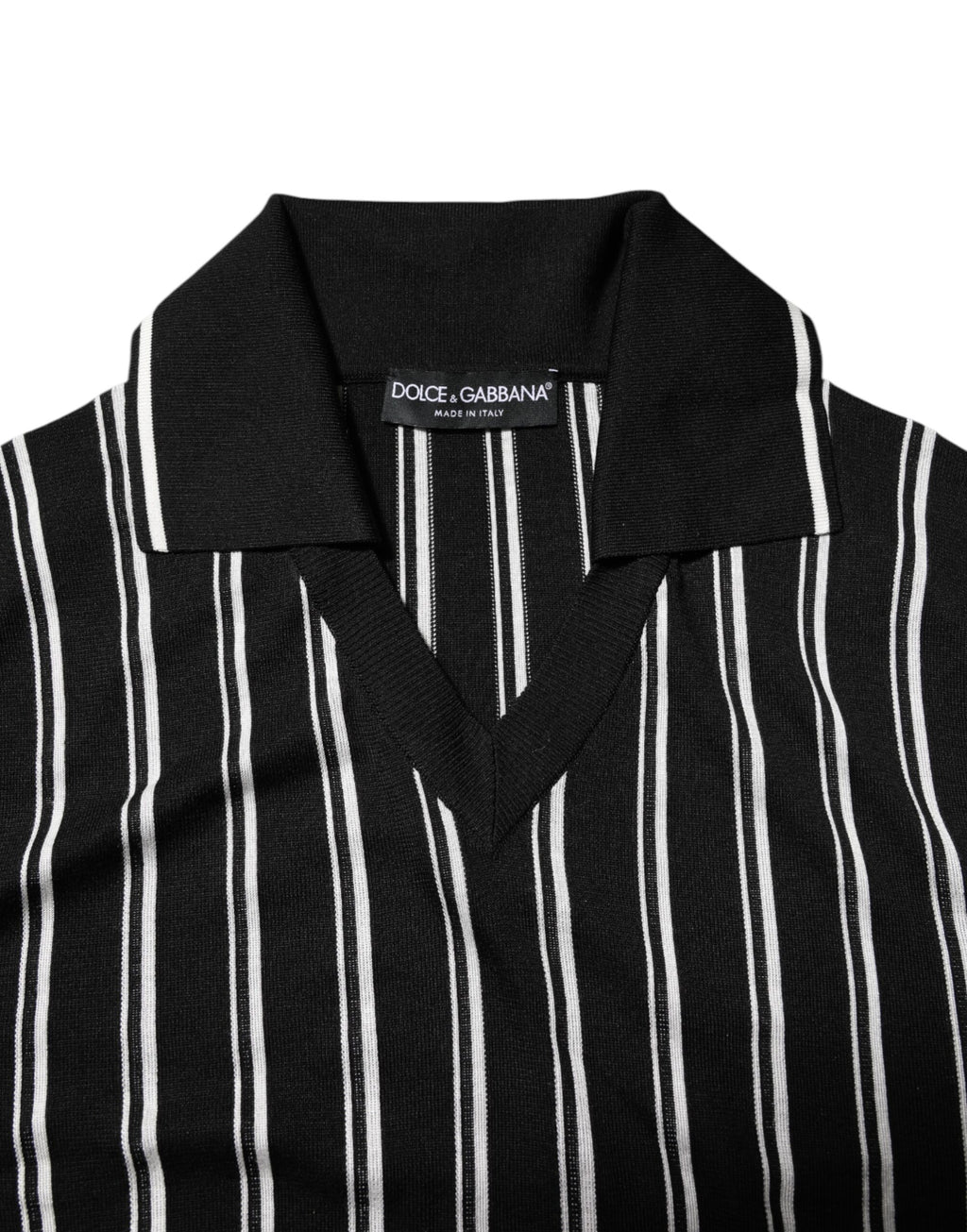 Dolce & Gabbana Zwart Wit Gestreept Polo T-shirt met Kraag